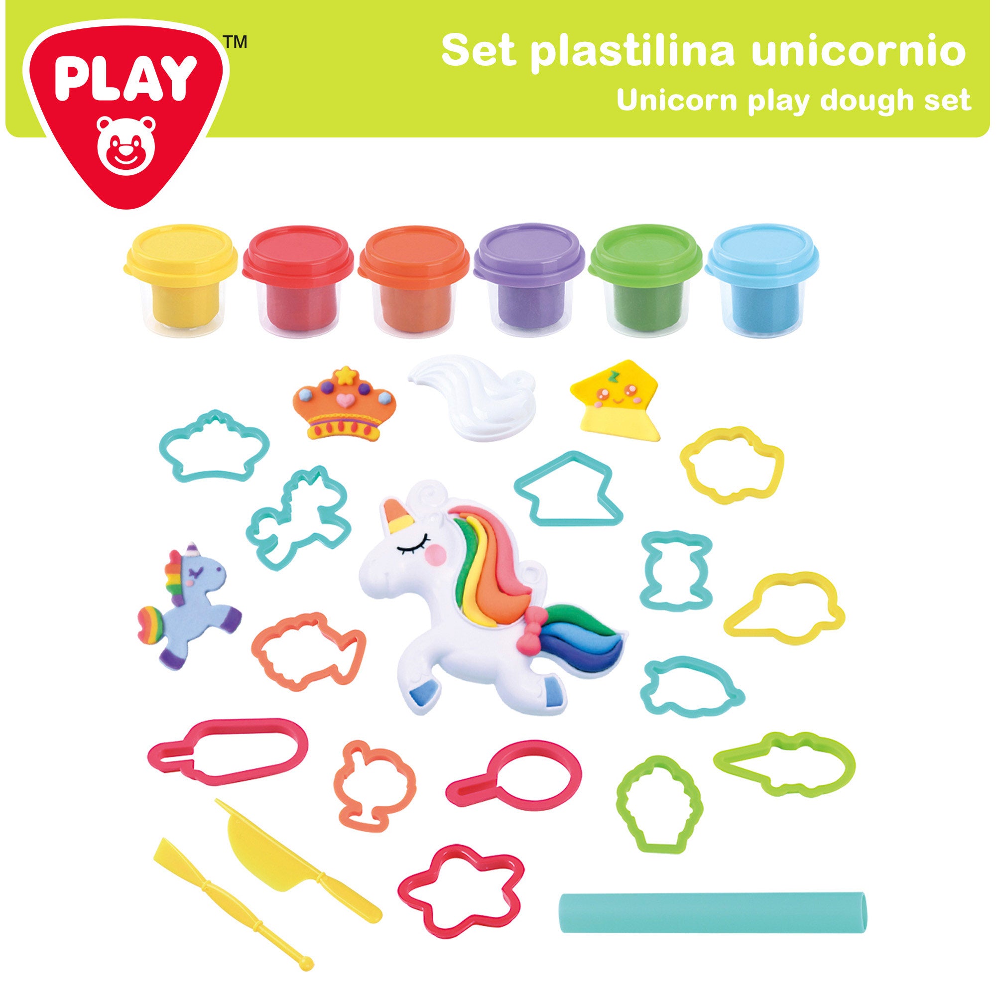 PLAY Juego de plastilina unicornio con moldes y accesorios