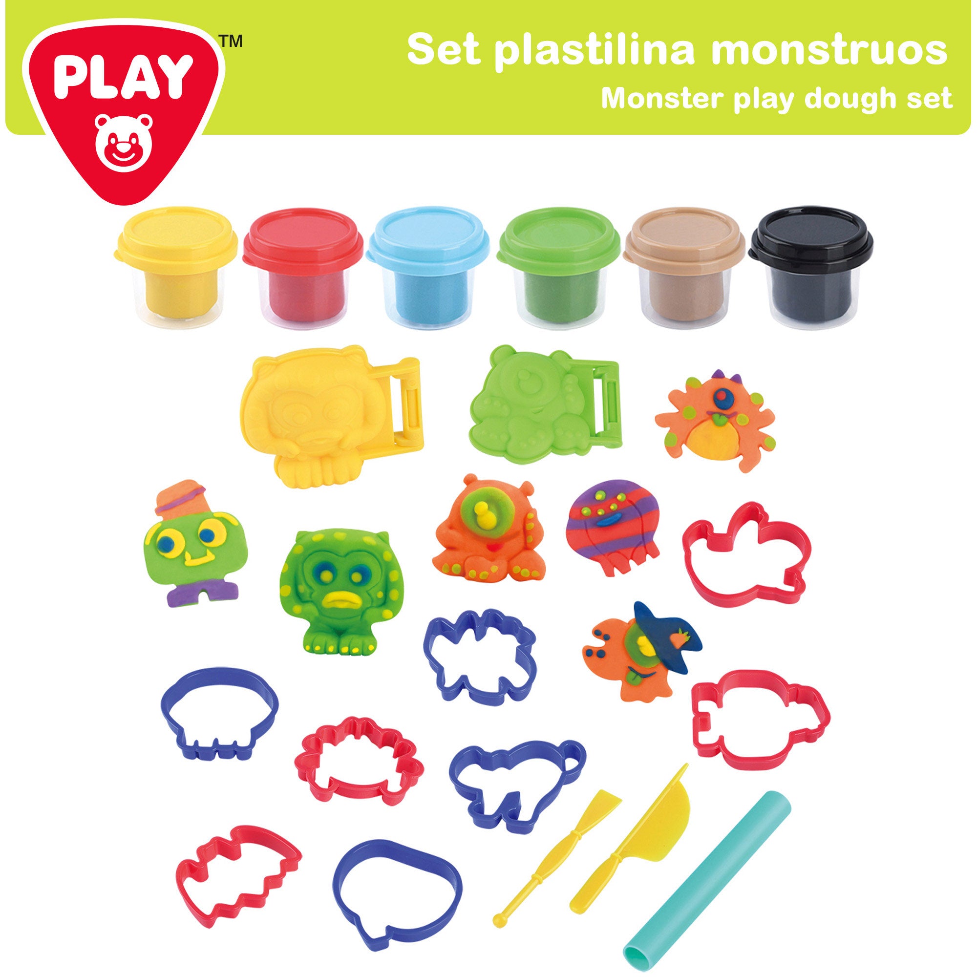 PLAY Juego de plastilina monstruos con moldes y accesorios