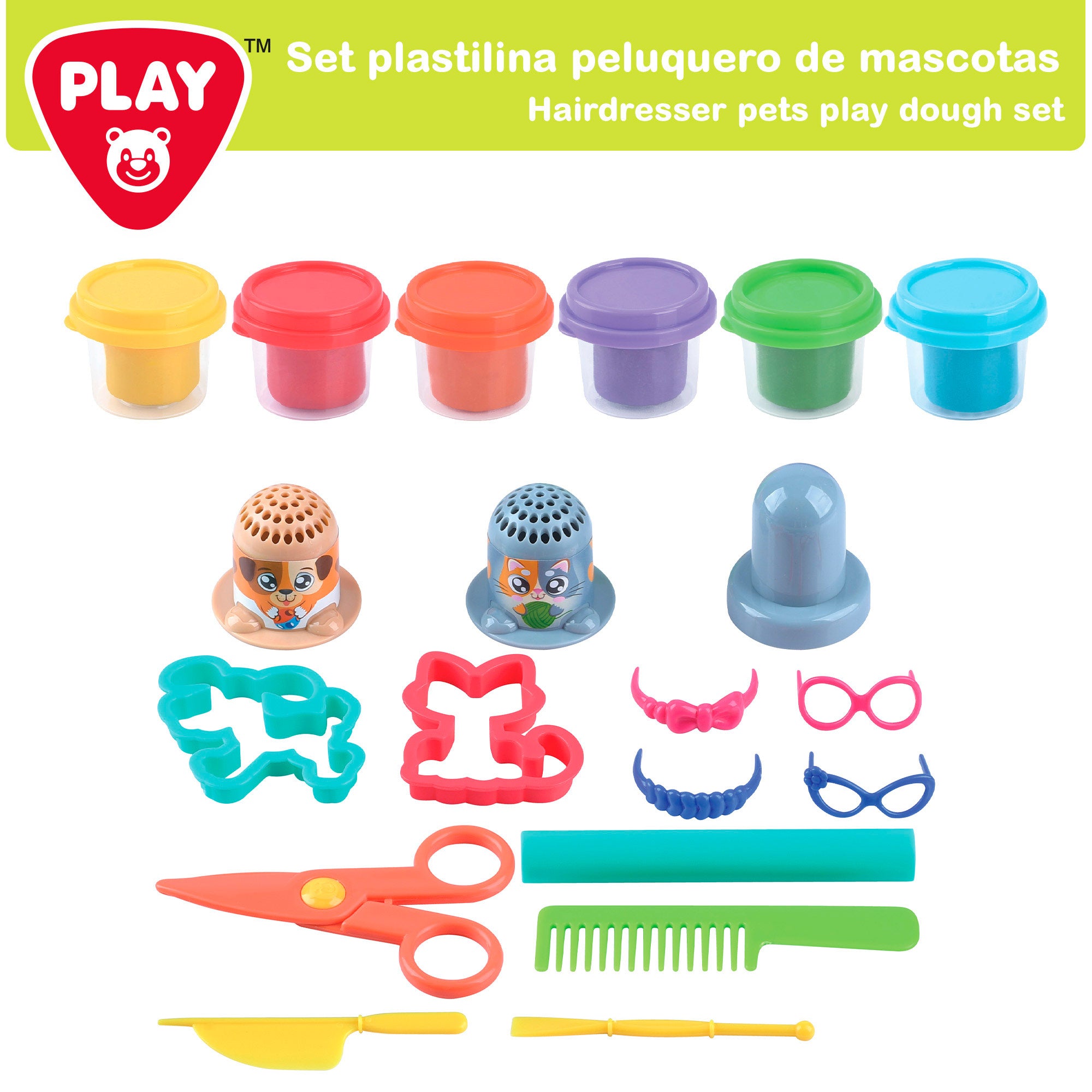 PLAY Juego de plastilina peluquería mascotas con moldes y accesorios