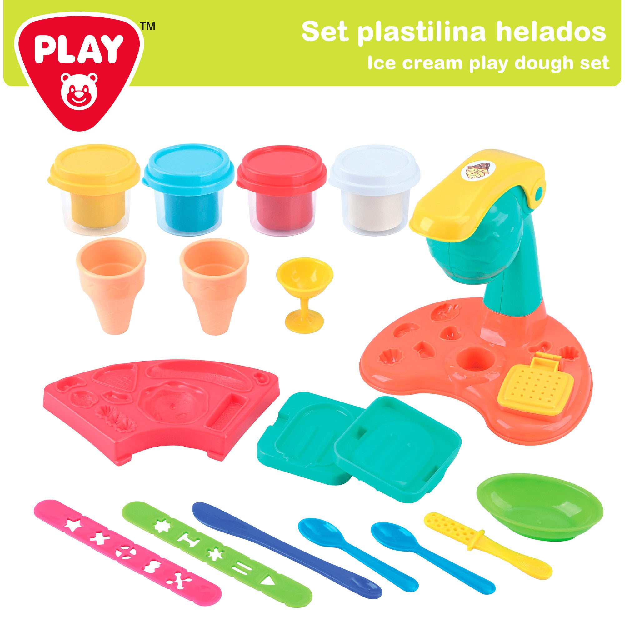 PLAY Juego de plastilina máquina de helados con moldes y accesorios