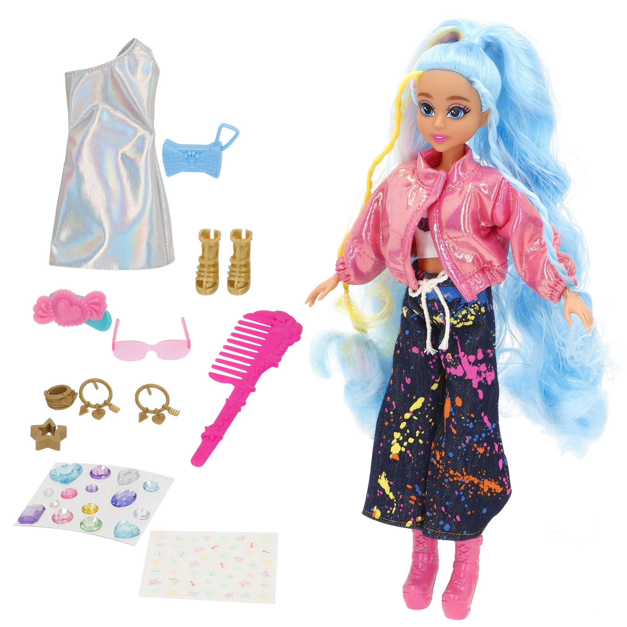 Muñeca glame up 30cm pelo largo con maquilaje y accesorios Dreameez