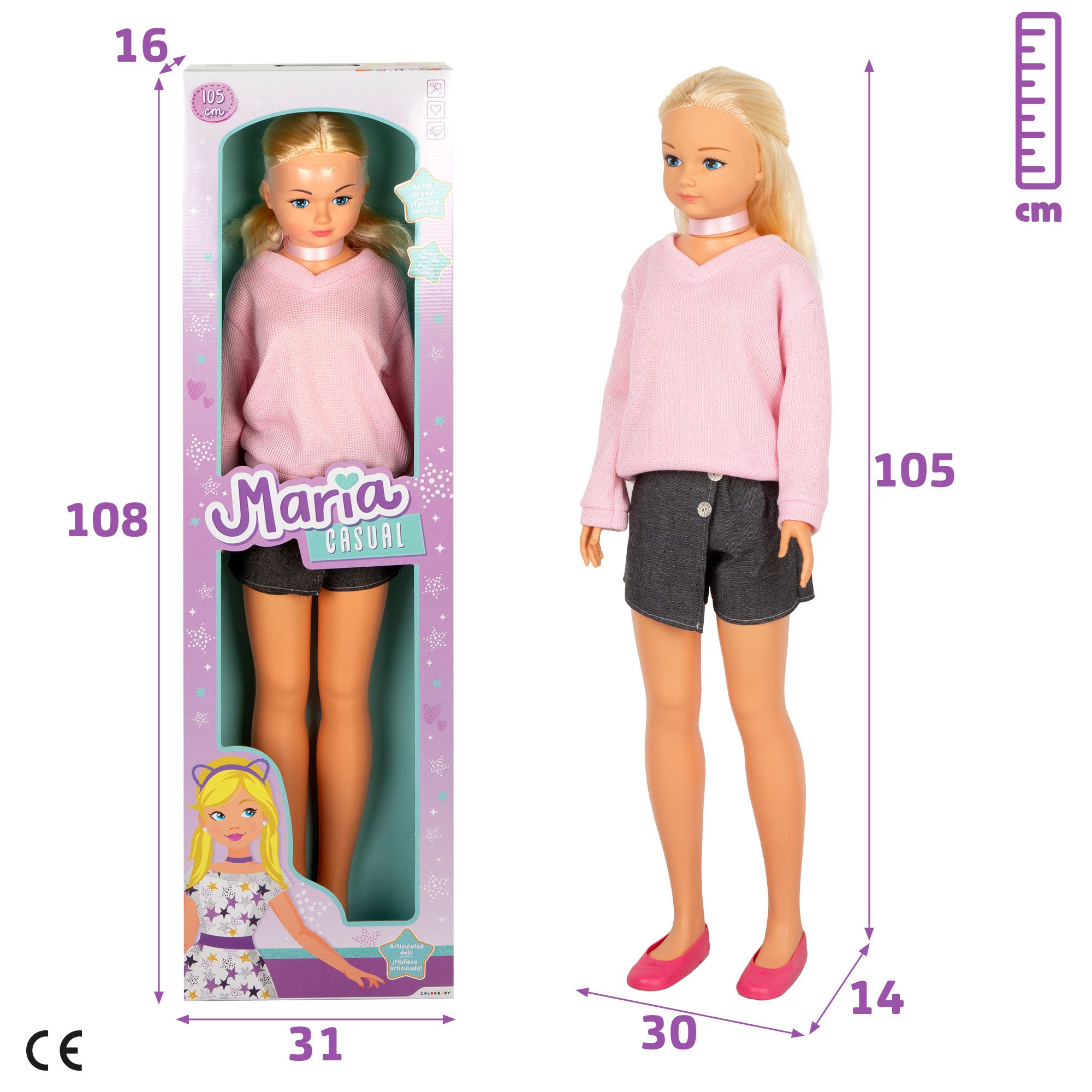 Muñeca grande con falda 105 cm Maria Casual