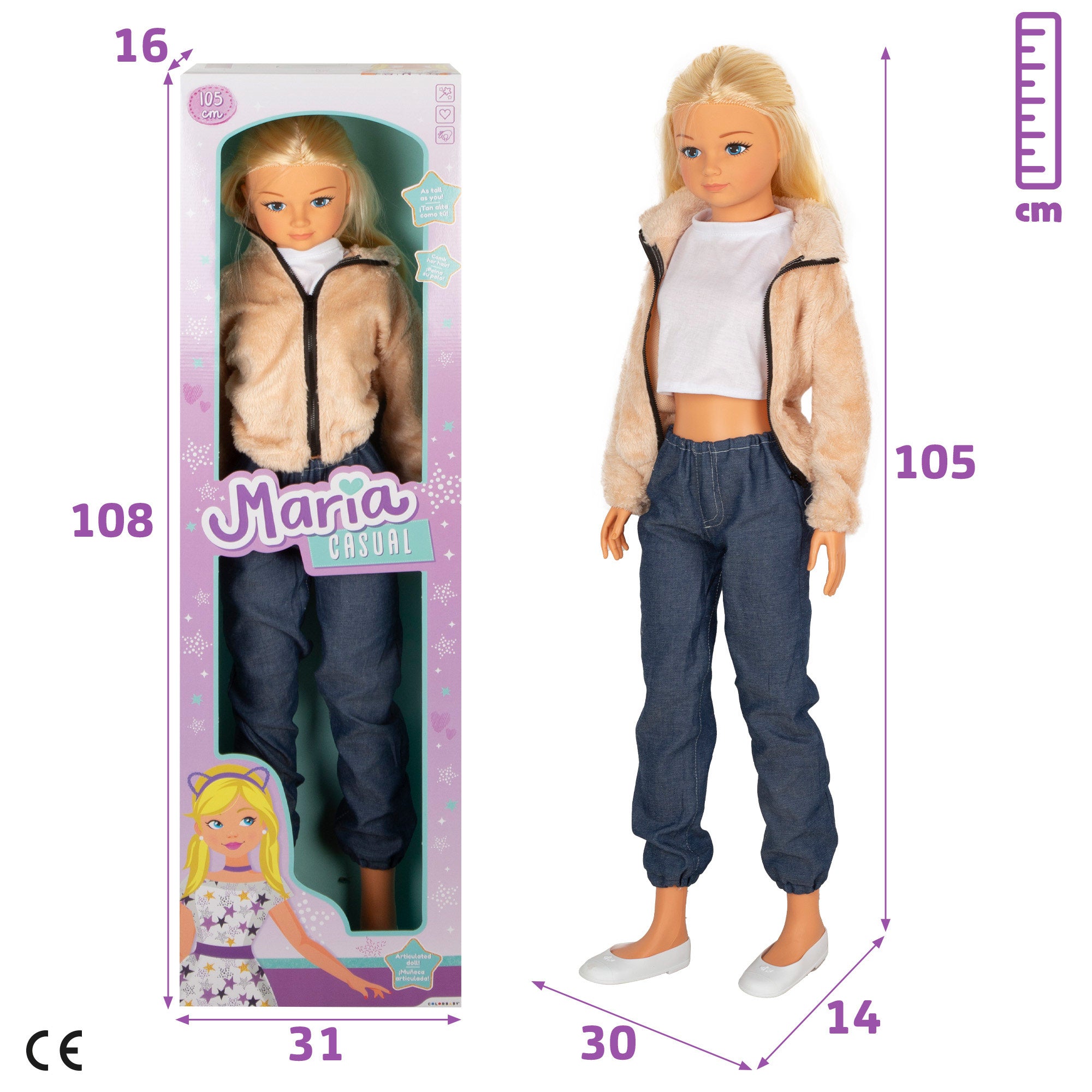 Muñeca grande Jeans 105 cm Maria Casual