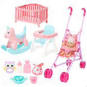 Set muñeco bebé 20 cm con trona, balancín y cuna Colorbaby's