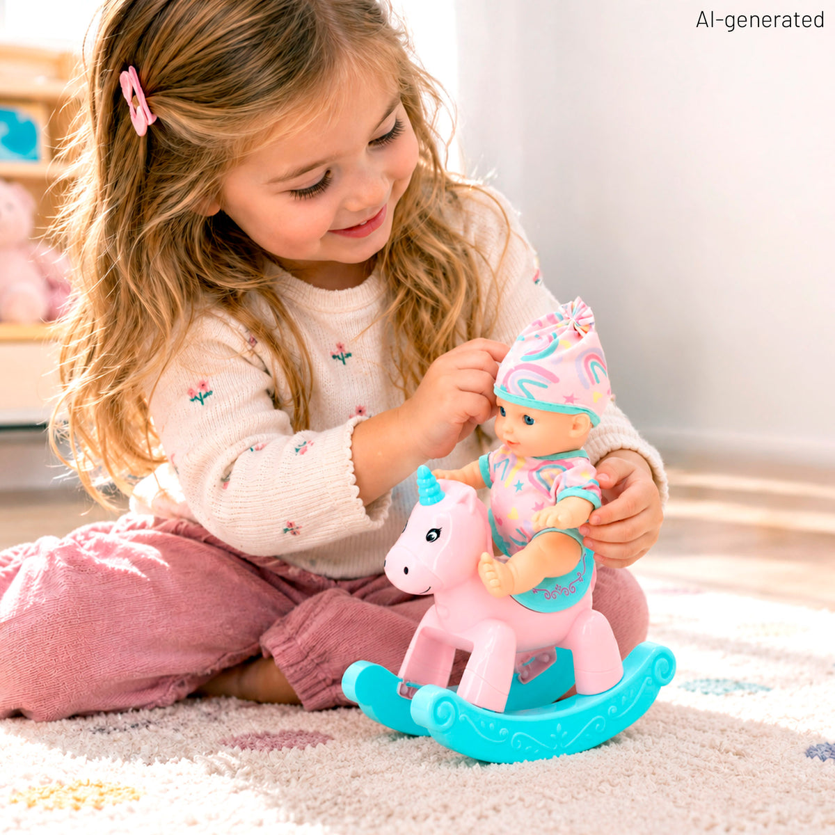 Set muñeco bebé 20 cm con trona, balancín y cuna Colorbaby's