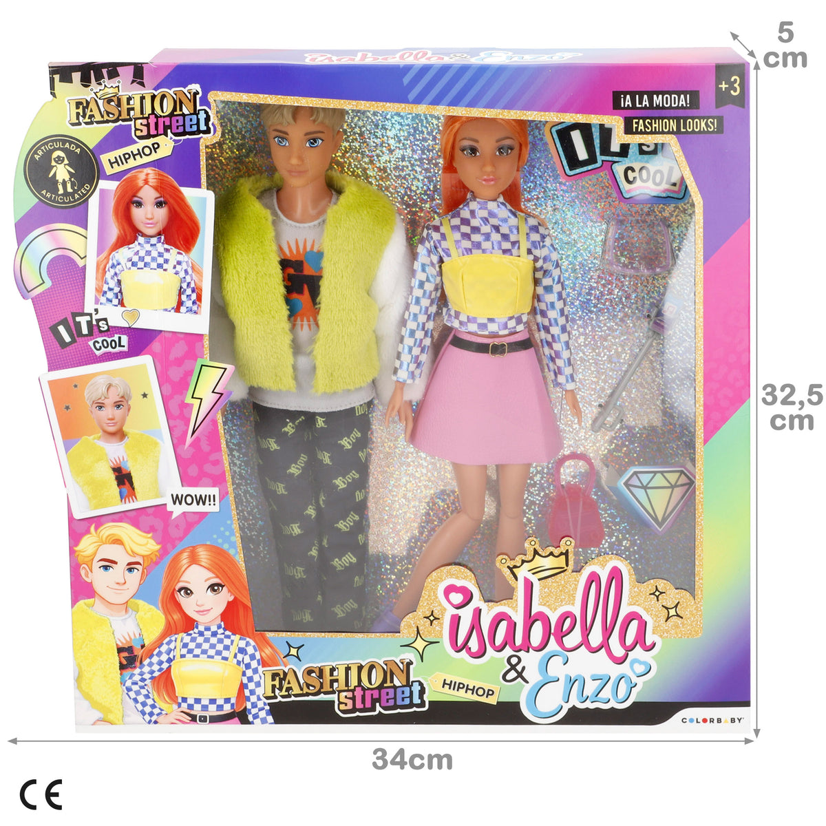 Set 2 muñecos articulados 30 cm con accesorios Isabella & Enzo