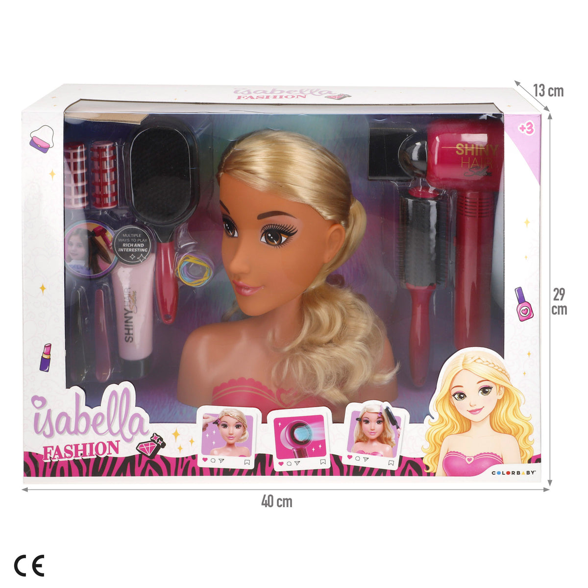 Busto muñeca con accesorios peluquería Isabella