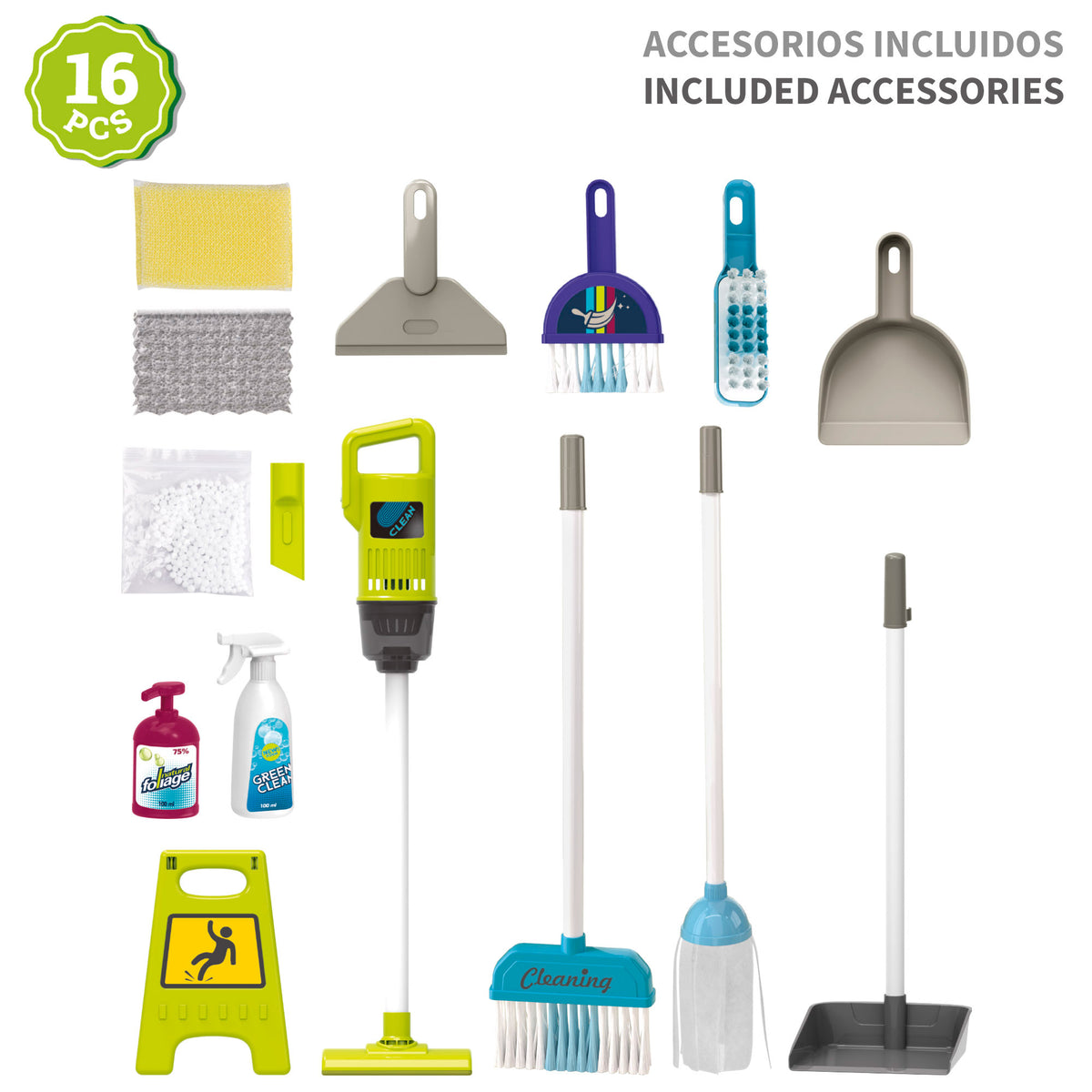 Set de limpieza infantil con carrito, aspiradora eléctrica y accesorios My Home