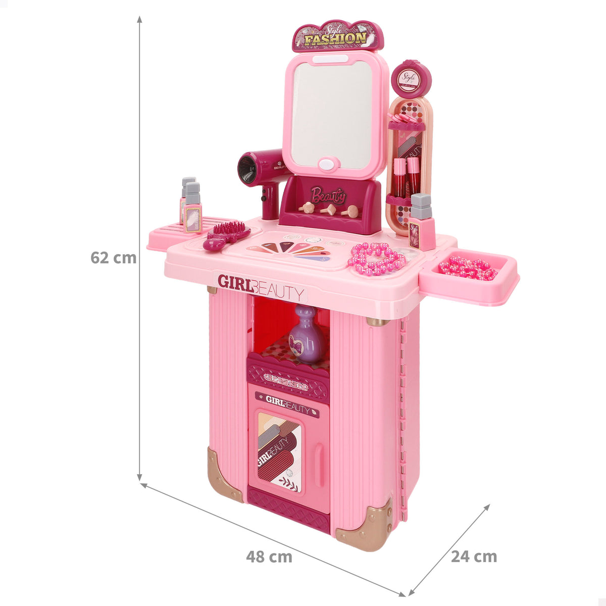 Tocador de viaje infantil 2 en 1 con maleta trolley, accesorios de belleza, luz y sonido Beauty Love