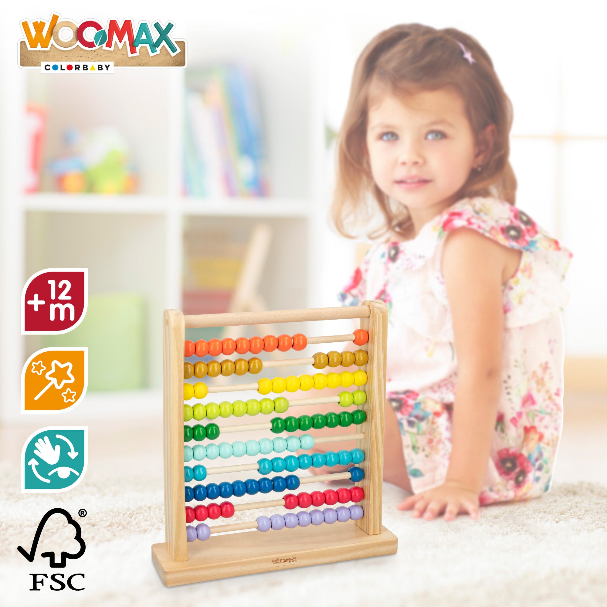 WOOMAX Ábaco de madera multicolor