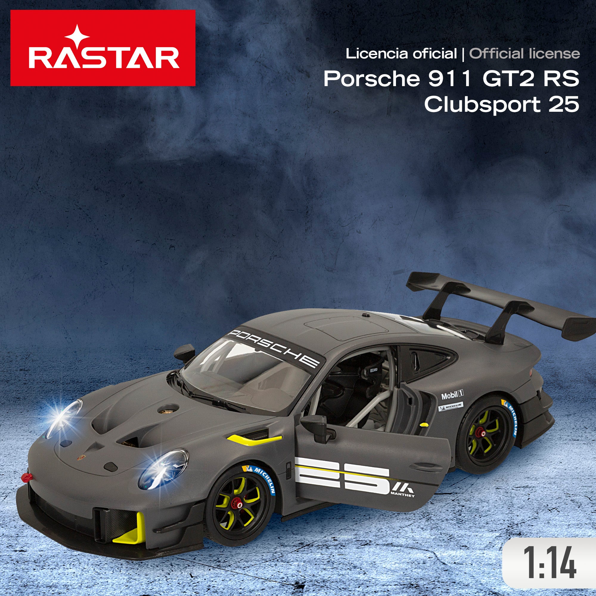 RASTAR Coche teledirigido Porsche 911 GT2 RS Clubsport 25 1:14 con luz