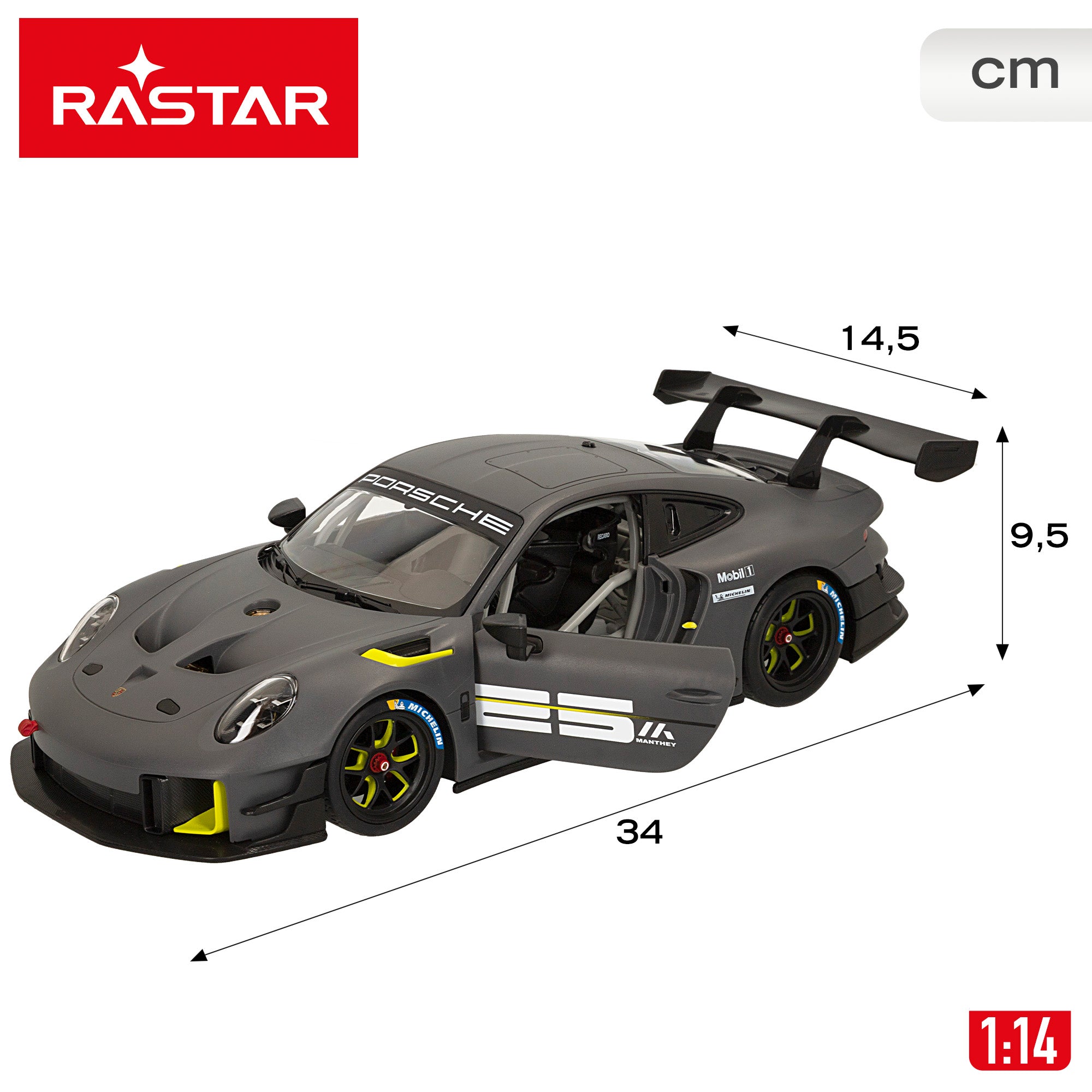 RASTAR Coche teledirigido Porsche 911 GT2 RS Clubsport 25 1:14 con luz