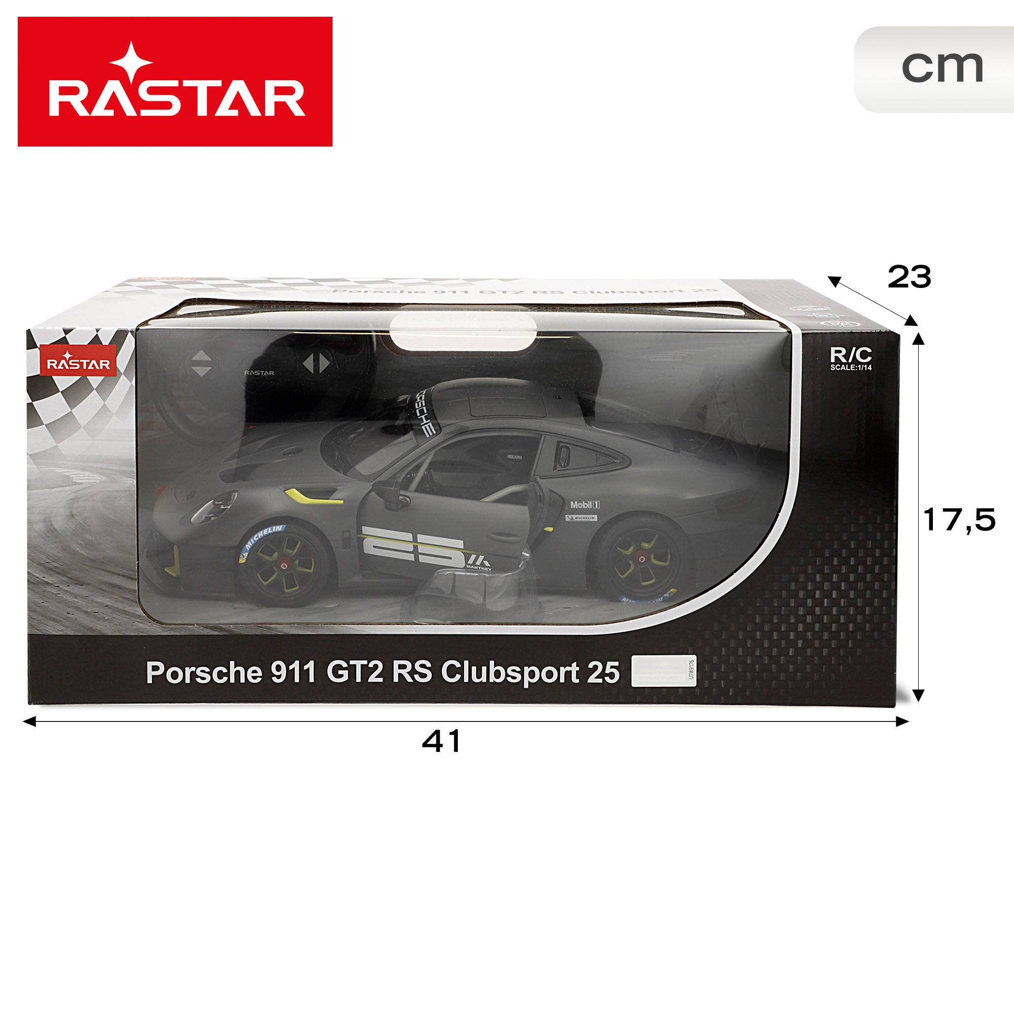 RASTAR Coche teledirigido Porsche 911 GT2 RS Clubsport 25 1:14 con luz