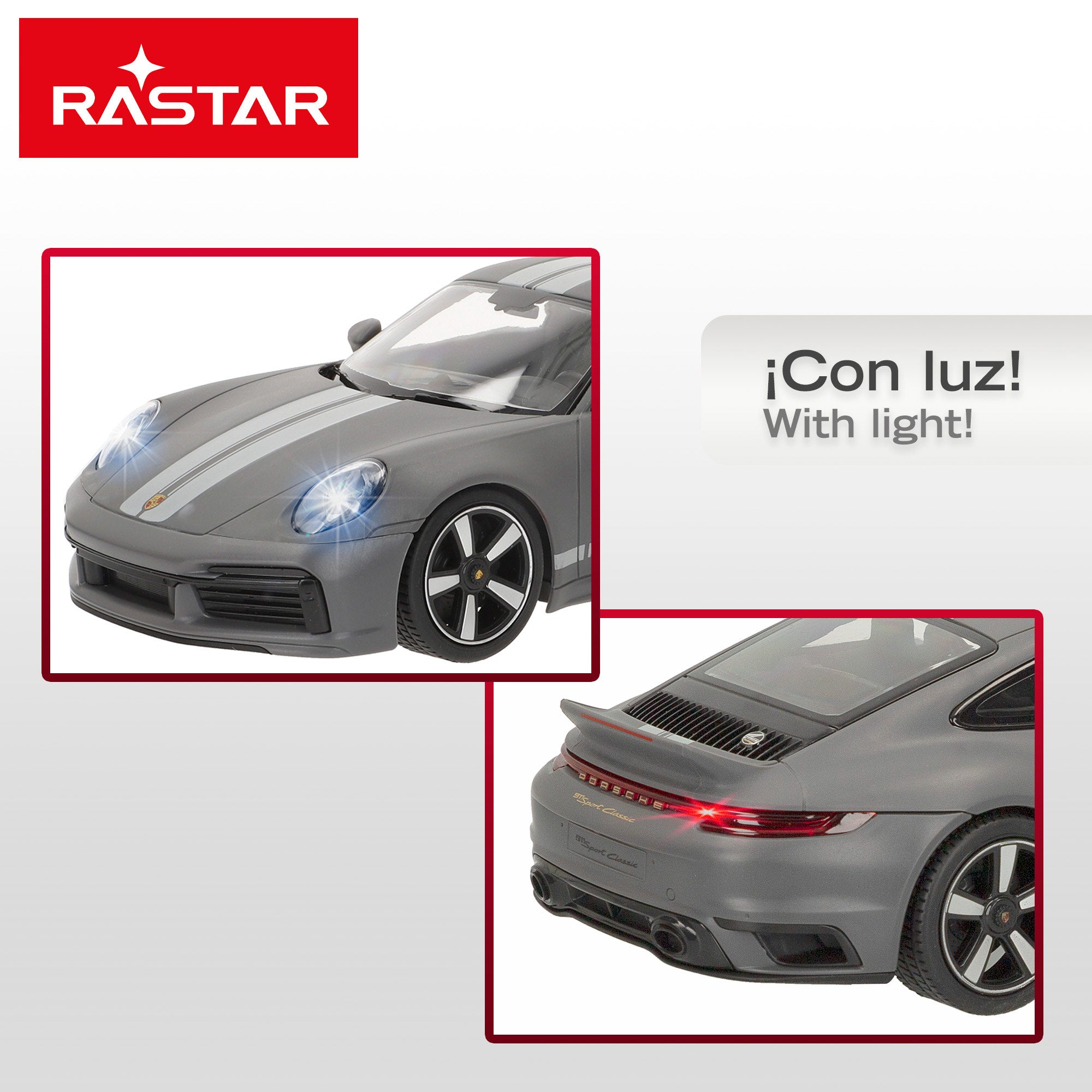 RASTAR Coche teledirigido Porsche 911 Sport Classic 1:16 con luz