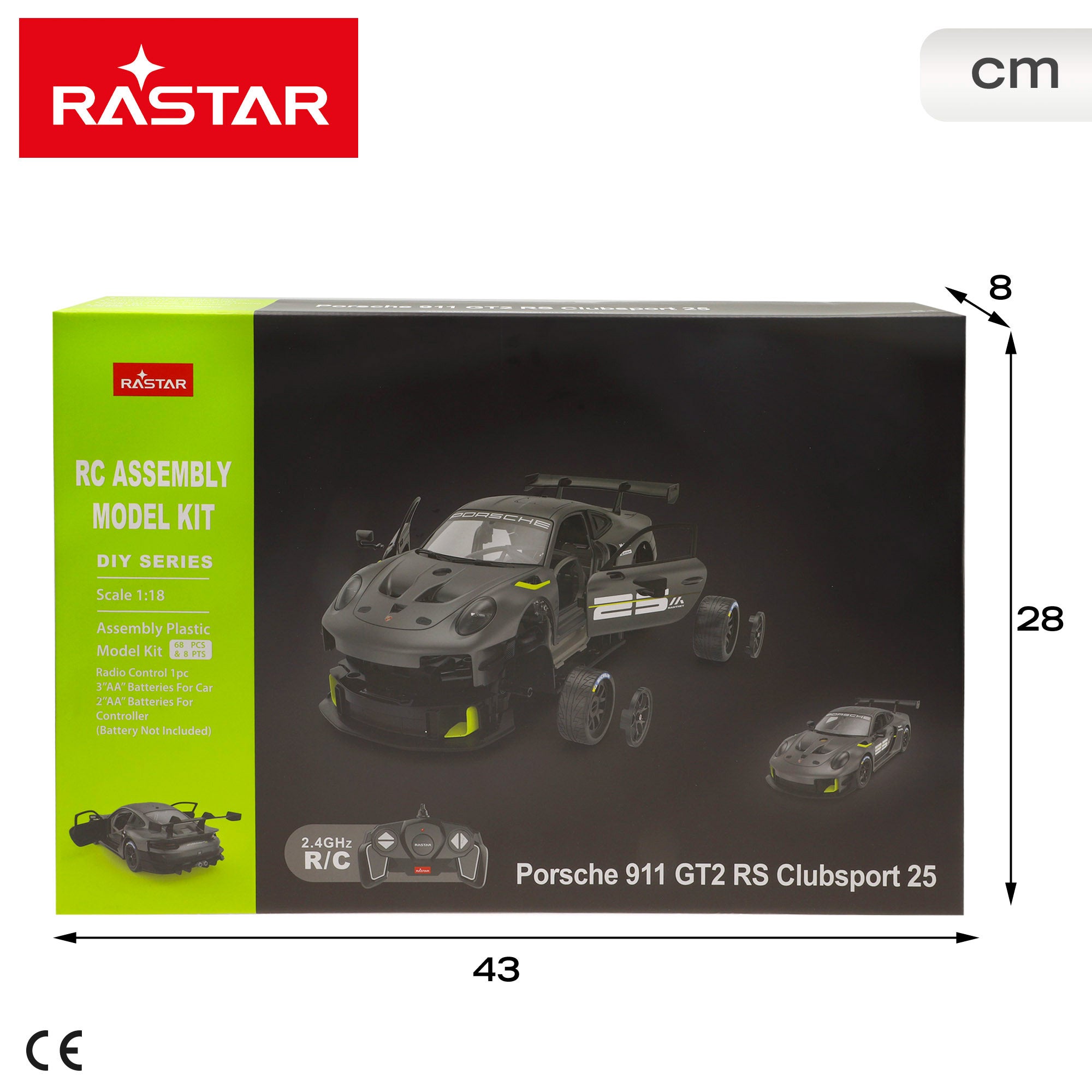 RASTAR Coche teledirigido y maqueta para montar Porsche 911 GT2 RS Clubsport 25 1:18