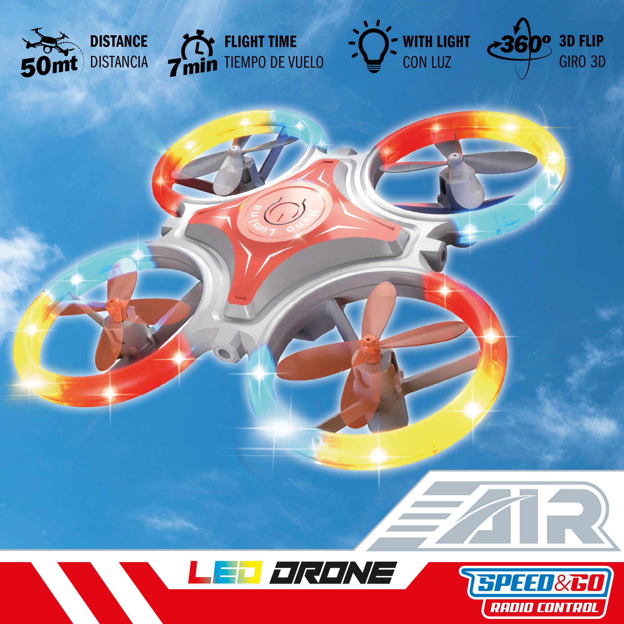 Drone juguete teledirigido 360º con luces LED 12x12 cm Speed & Go