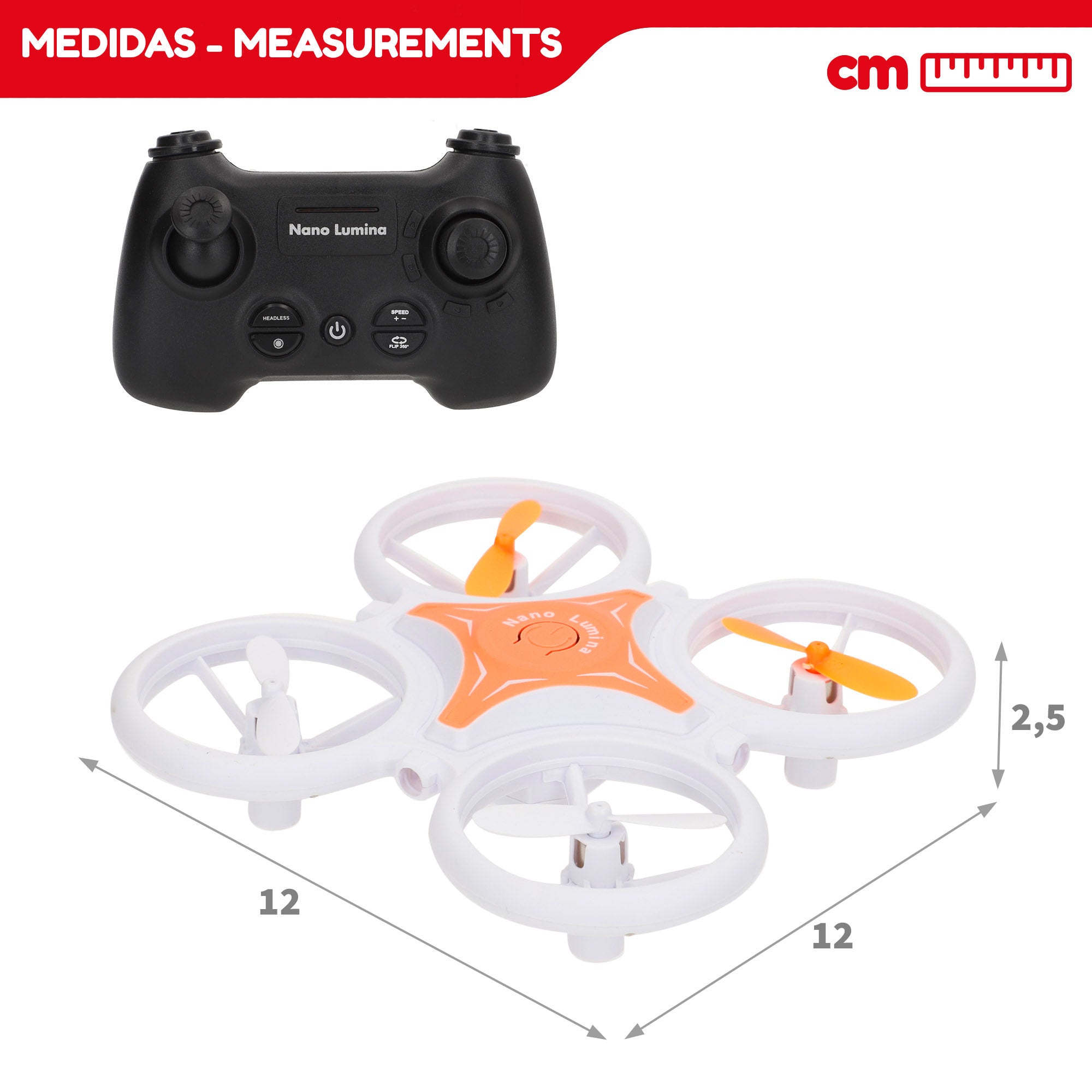 Drone juguete teledirigido 360º con luces LED 12x12 cm Speed & Go