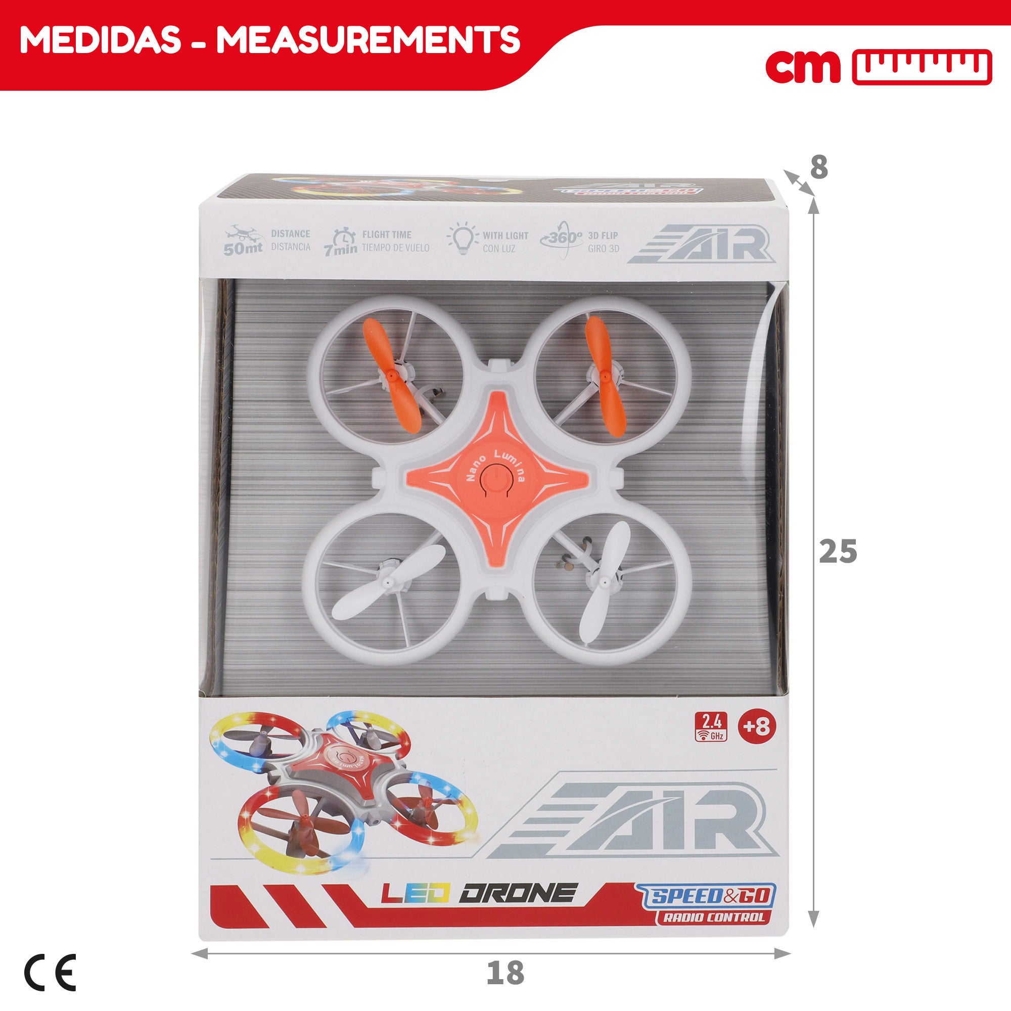 Drone juguete teledirigido 360º con luces LED 12x12 cm Speed & Go