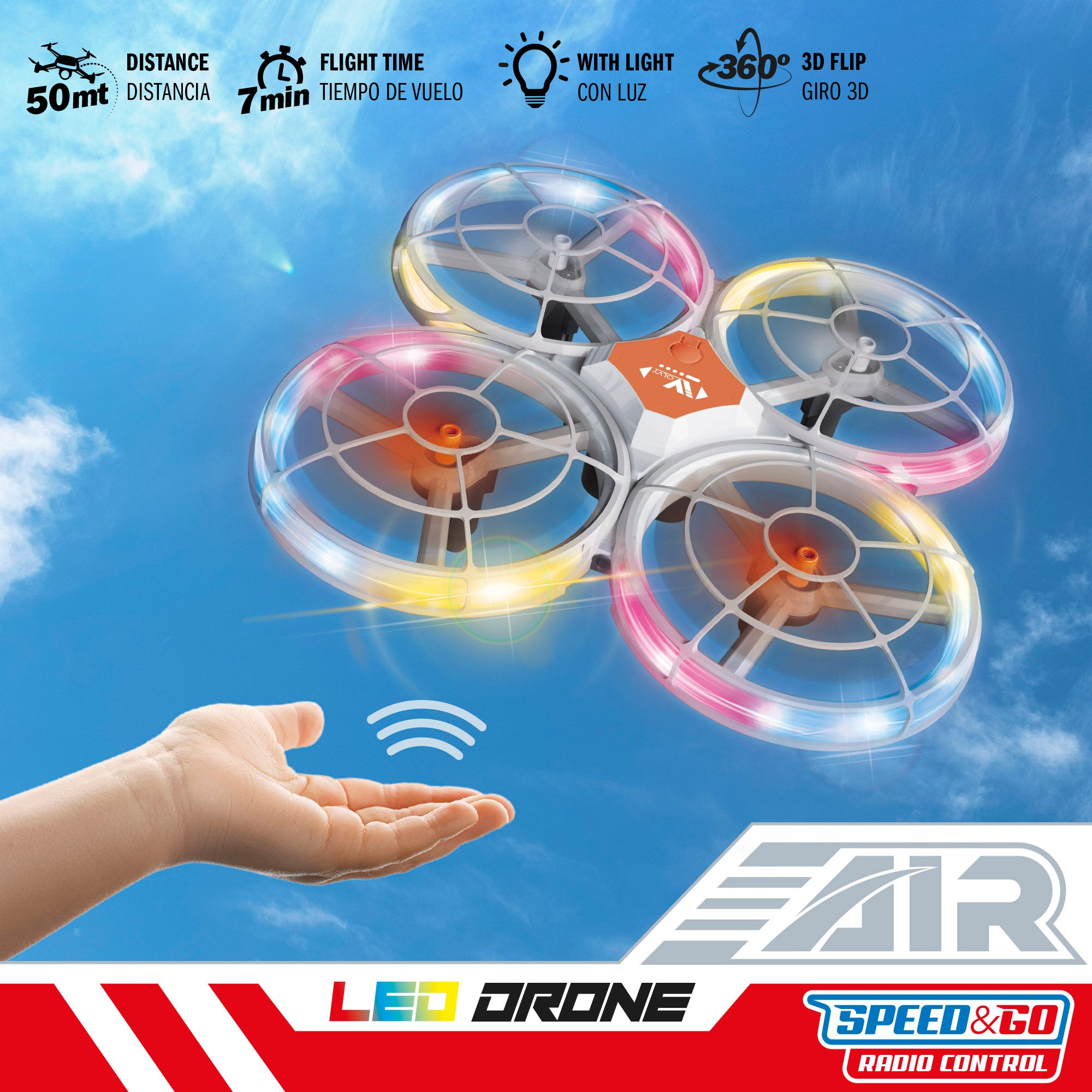 Drone juguete teledirigido 360º con luces LED 17x17 cm Speed & Go