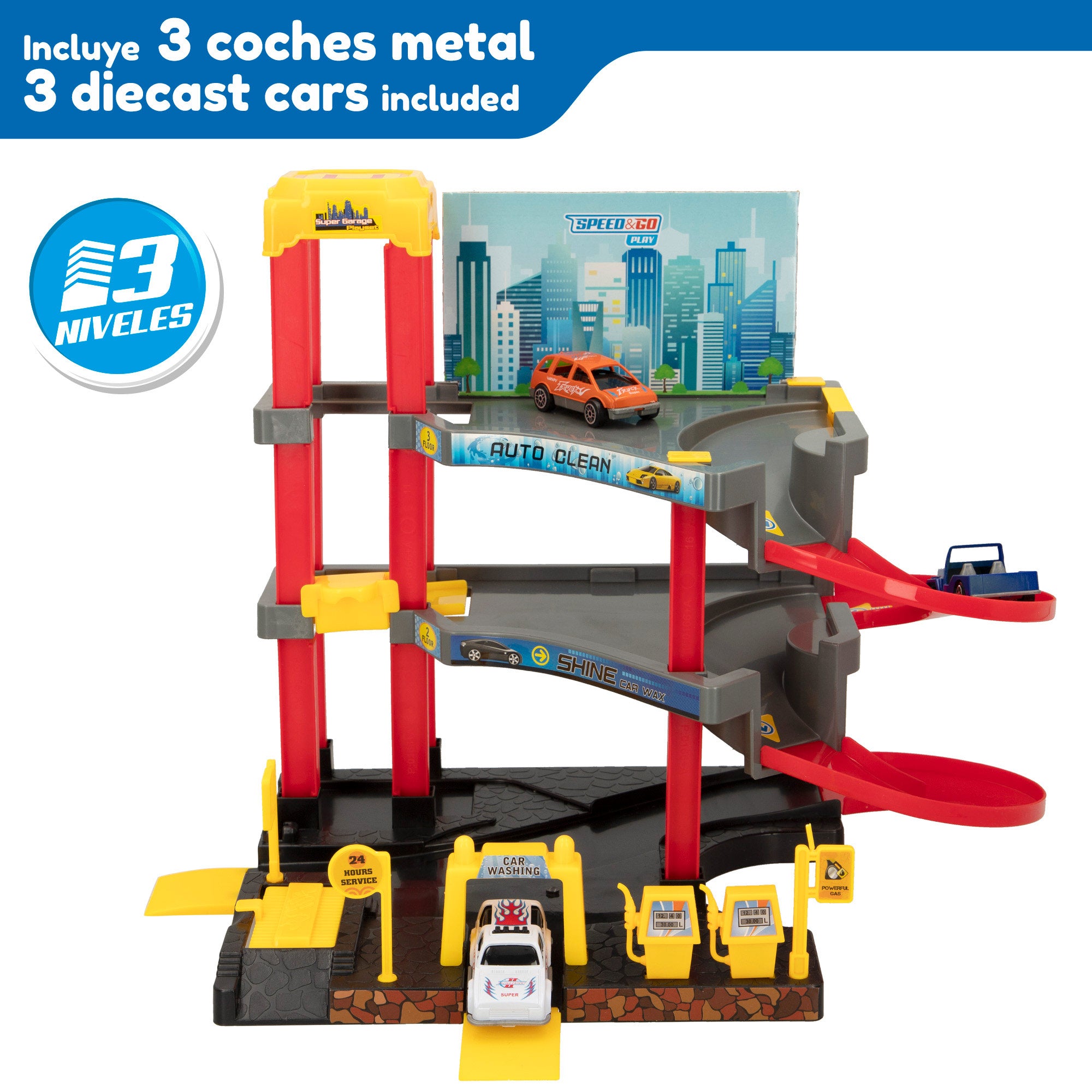 Parking infantil 3 niveles y 3 coches Speed & Go