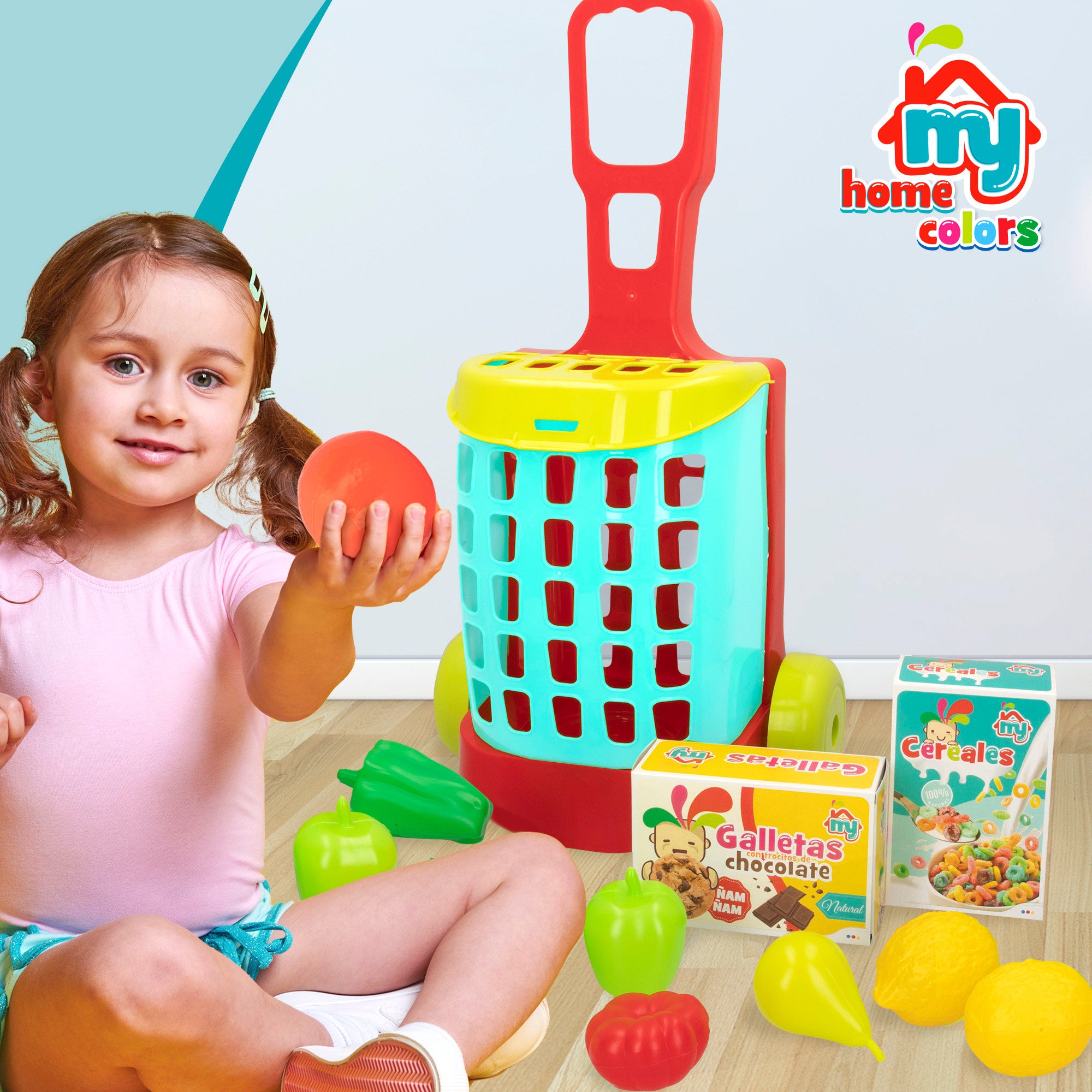 Carrito supermercado juguete con comida 11 pzas My Home Colors