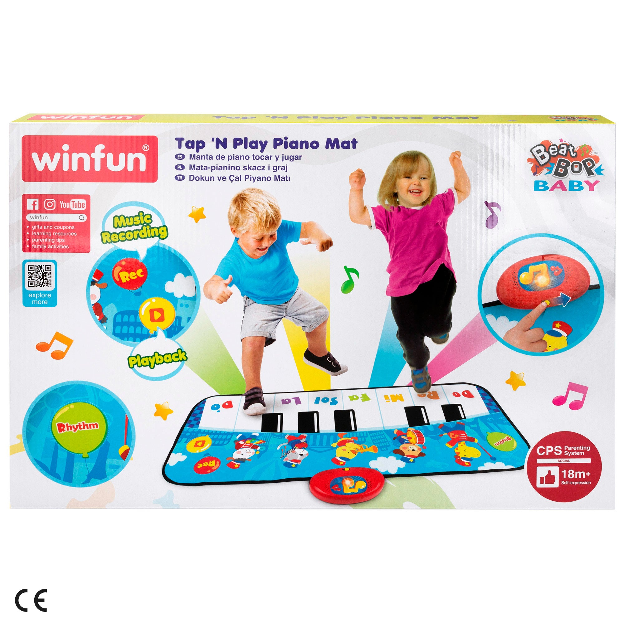Winfun Alfombra piano azul con luz, sonido y grabadora