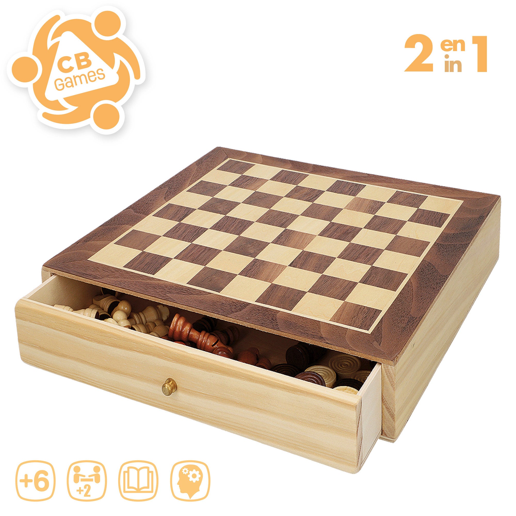 Juegos de mesa ajedrez y damas 2 en 1 madera con cajón CB Games