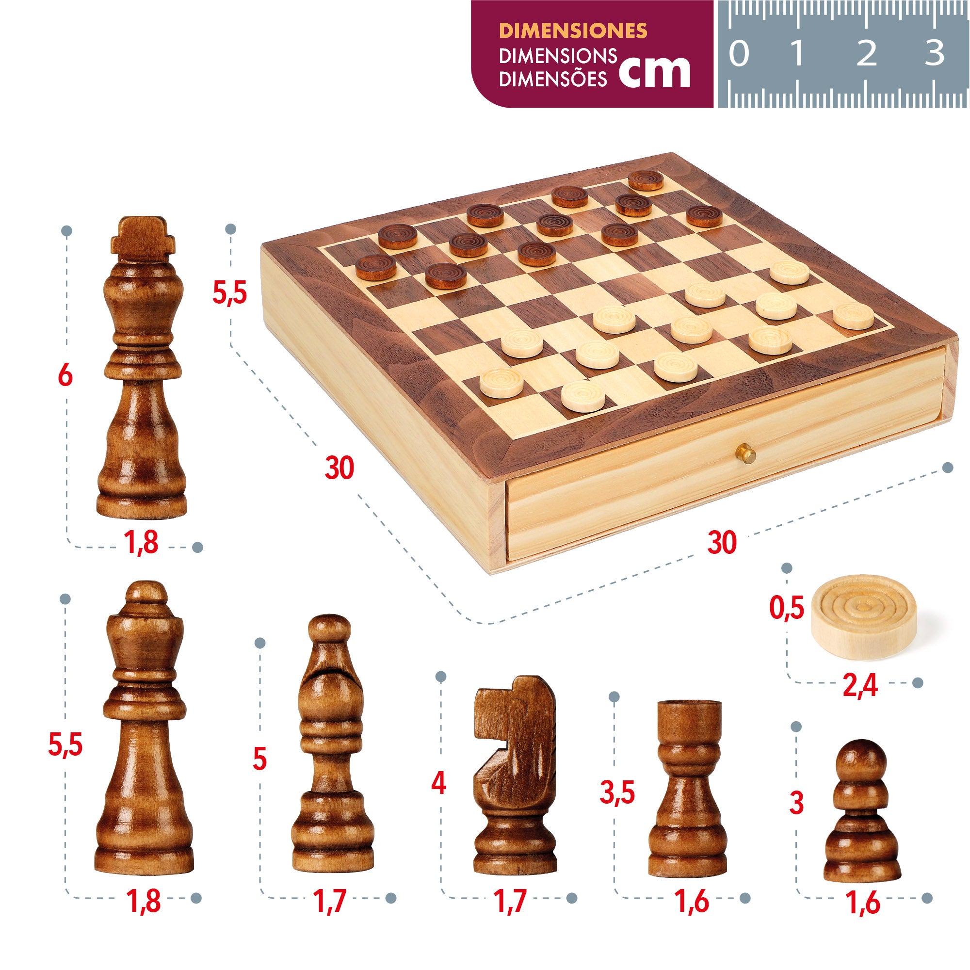 Juegos de mesa ajedrez y damas 2 en 1 madera con cajón CB Games