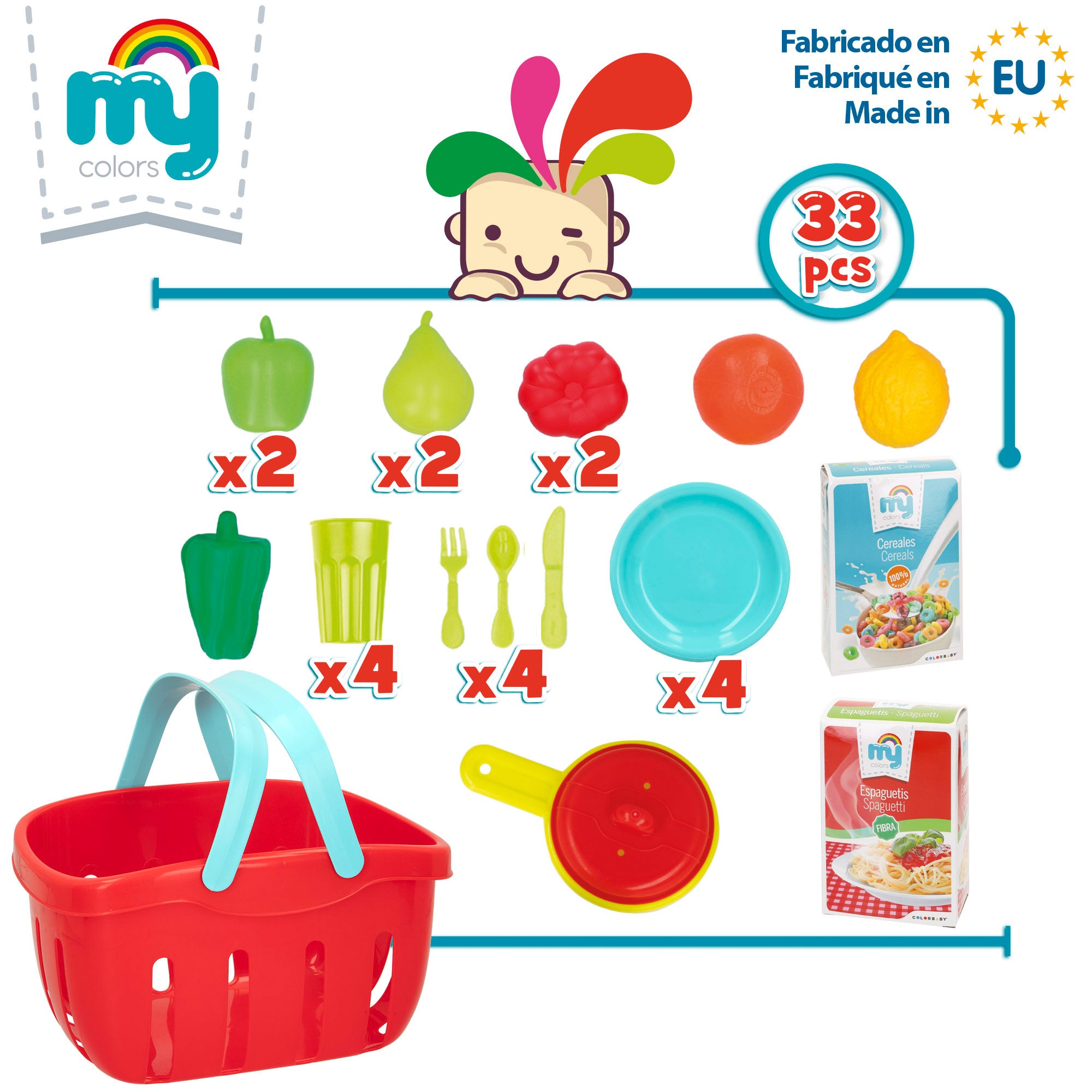 Cesta con comida de juguete y menaje 33 pzas My Home Colors