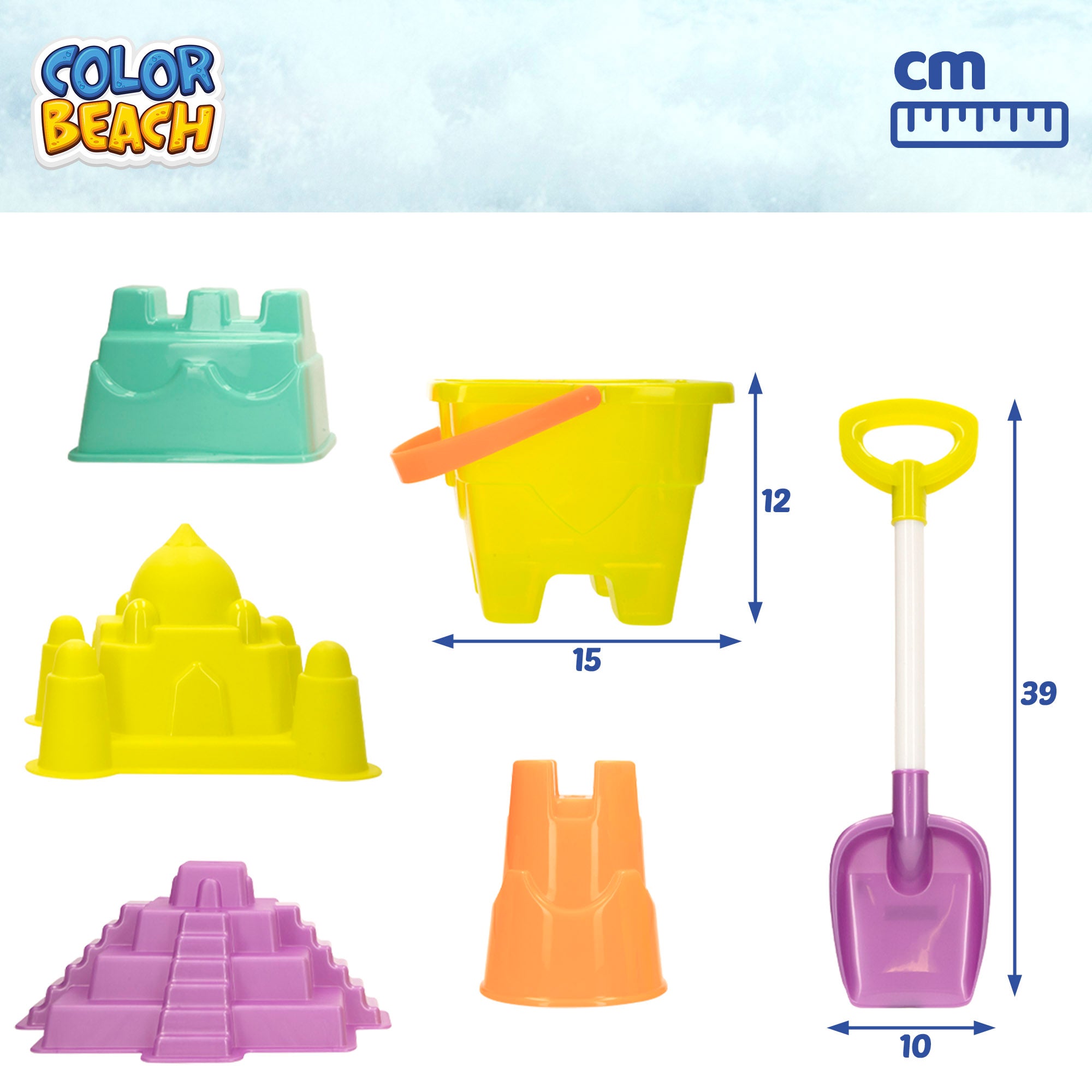 Set juguetes de playa con cubo Color Beach
