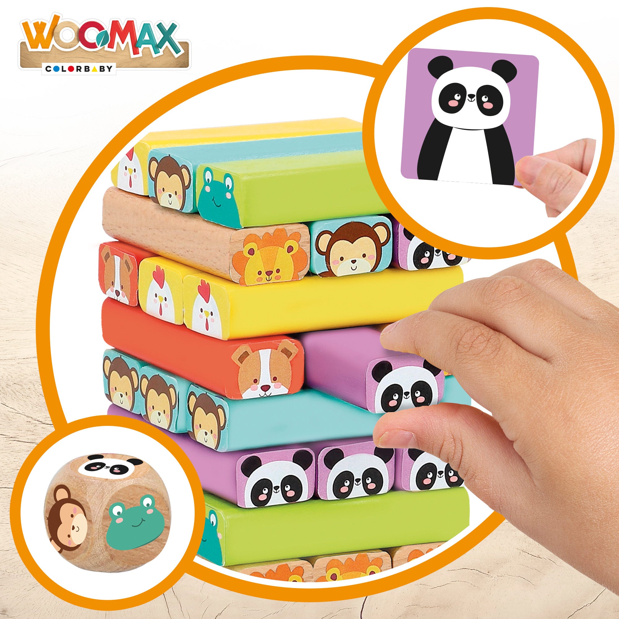 WOOMAX Torre de bloques de madera con animales y colores