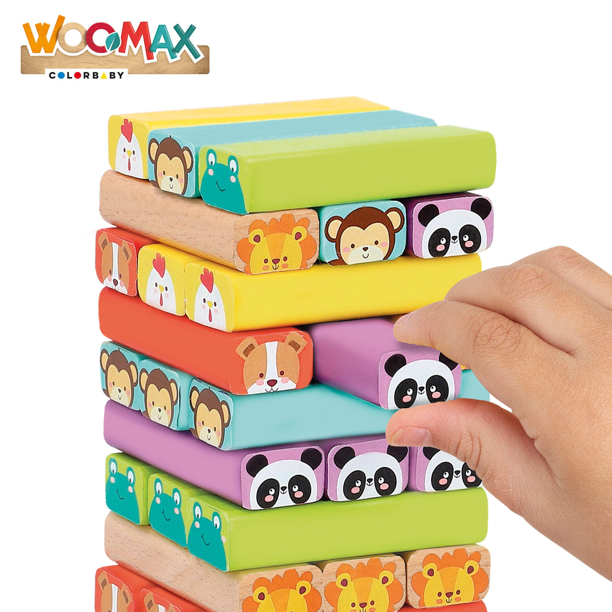 WOOMAX Torre de bloques de madera con animales y colores