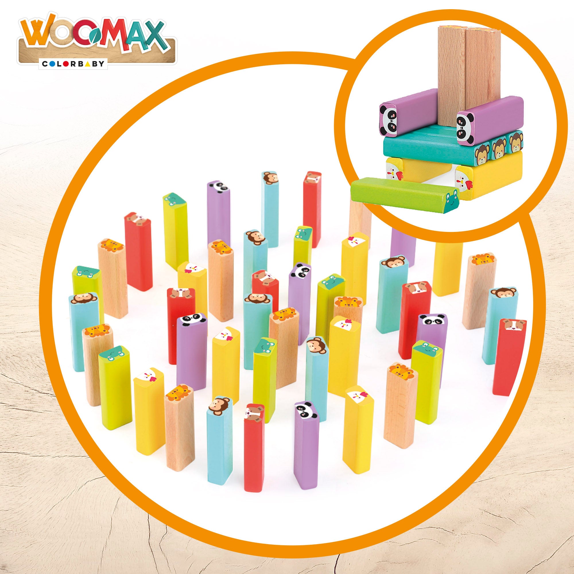 WOOMAX Torre de bloques de madera con animales y colores