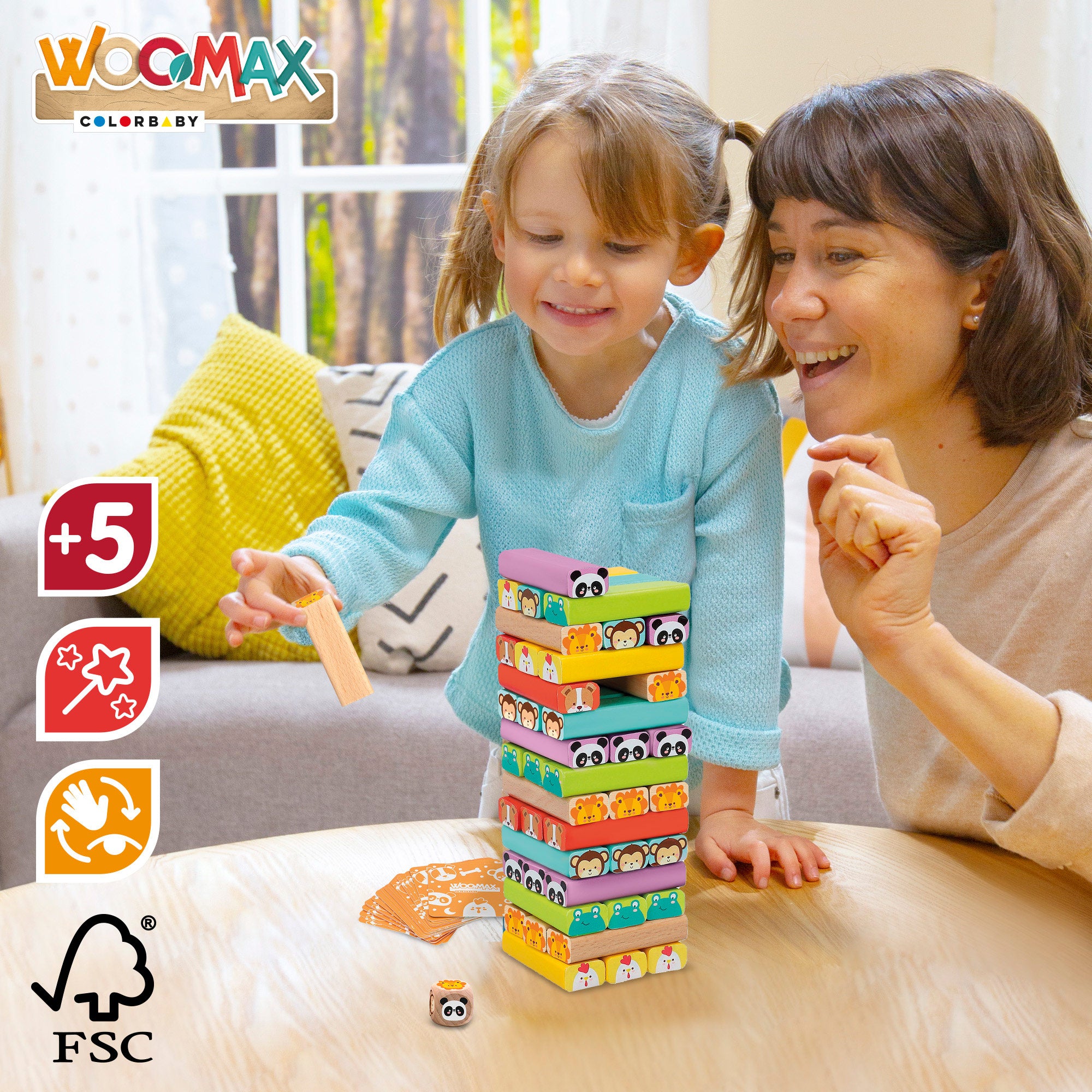 WOOMAX Torre de bloques de madera con animales y colores