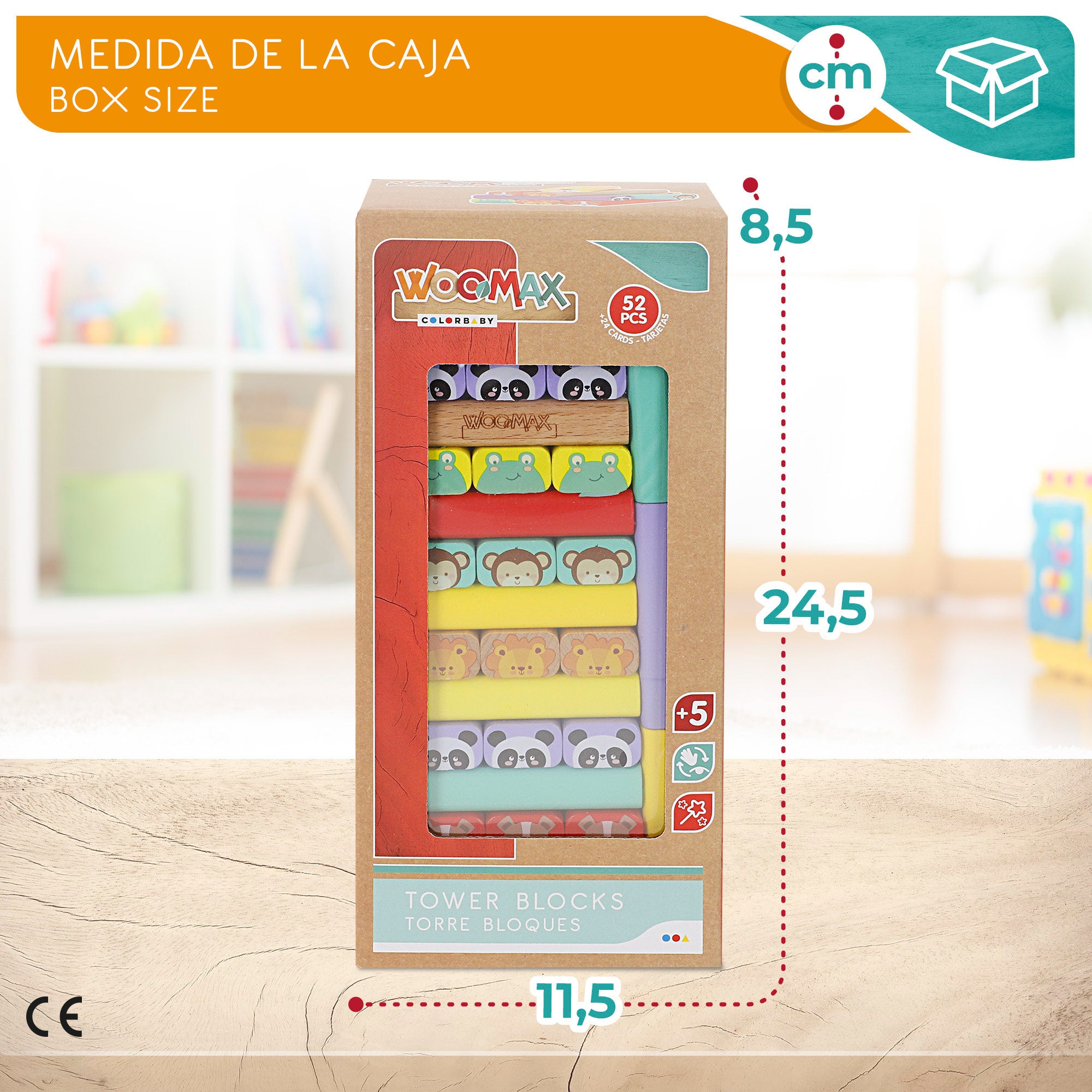 WOOMAX Torre de bloques de madera con animales y colores