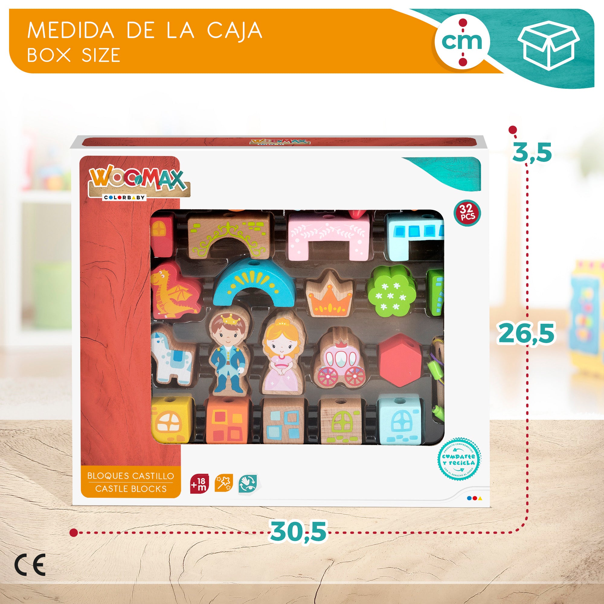 WOOMAX Juego de bloques de madera 32 piezas