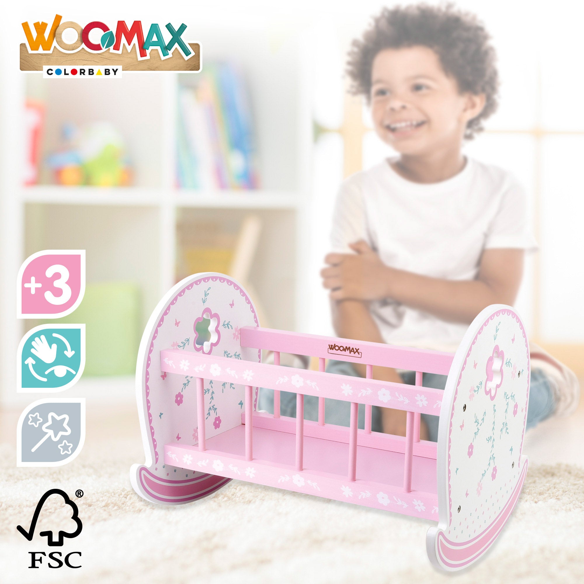 WOOMAX Cuna para muñecas de madera