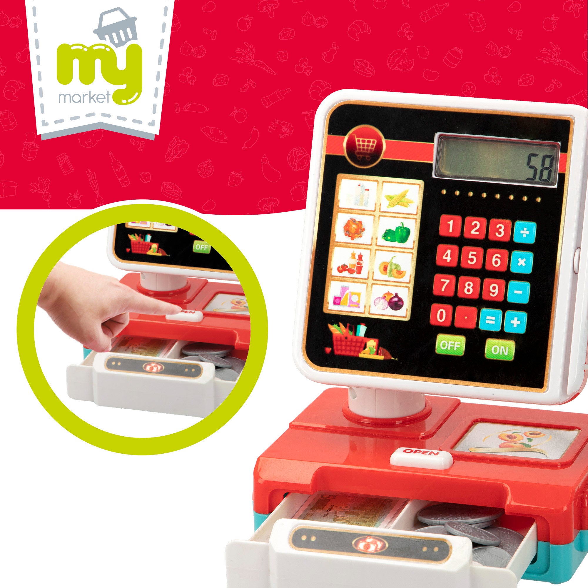 Caja registradora con luz, sonido y accesorios My Market
