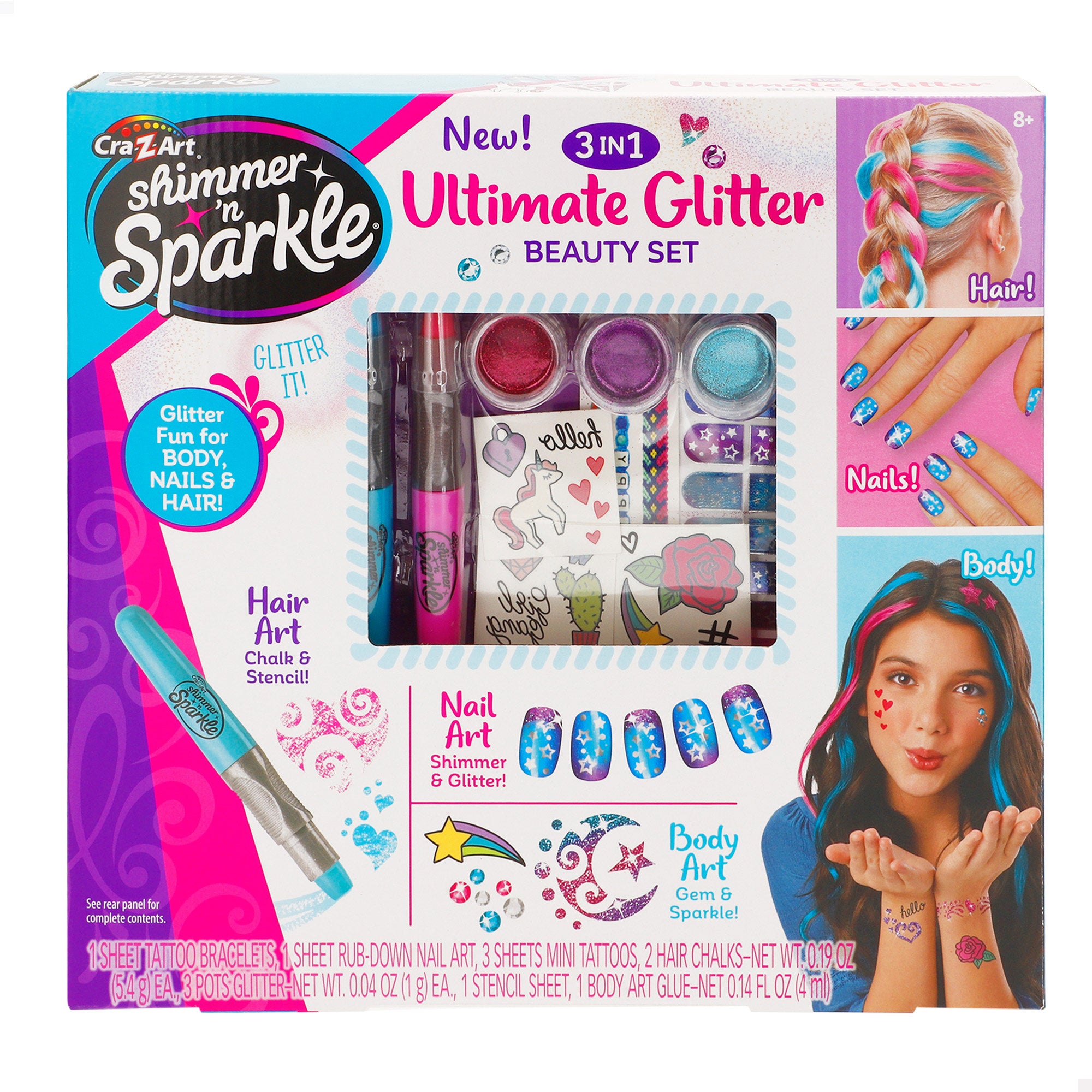 Shimmer 'n Sparkle Set de purpurina para uñas, cuerpo y pelo
