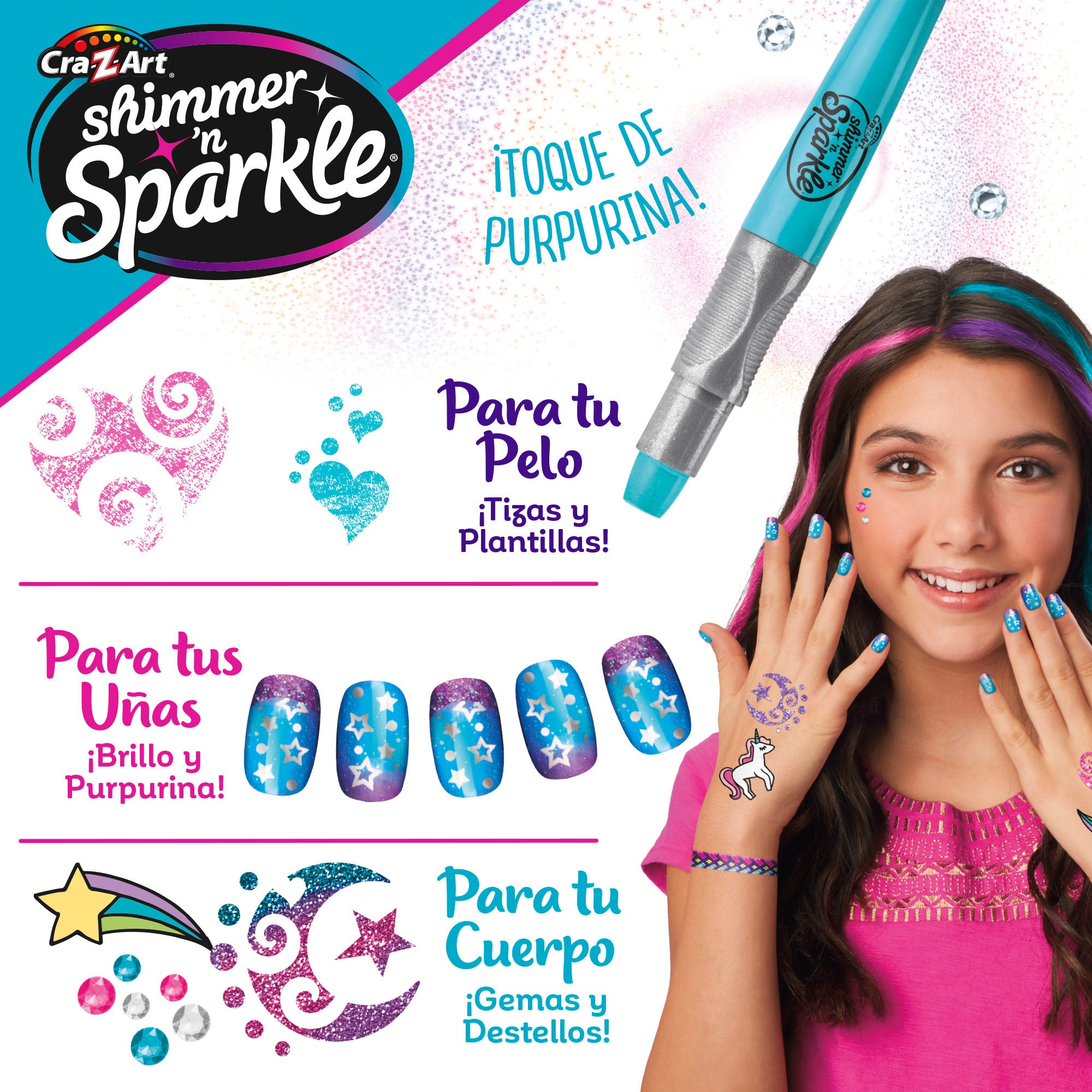 Shimmer 'n Sparkle Set de purpurina para uñas, cuerpo y pelo