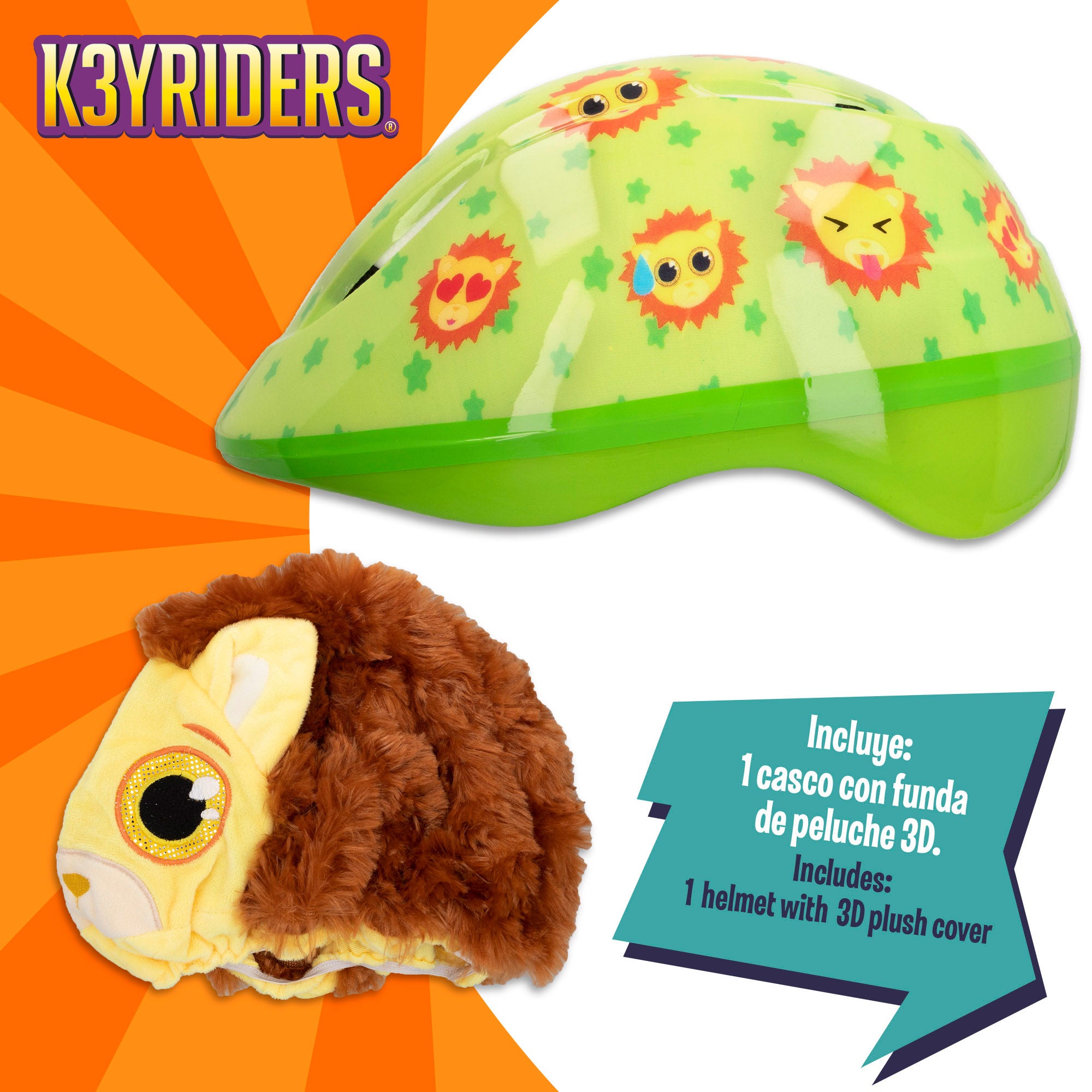 Casco infantil con funda de peluche de león K3YRIDERS