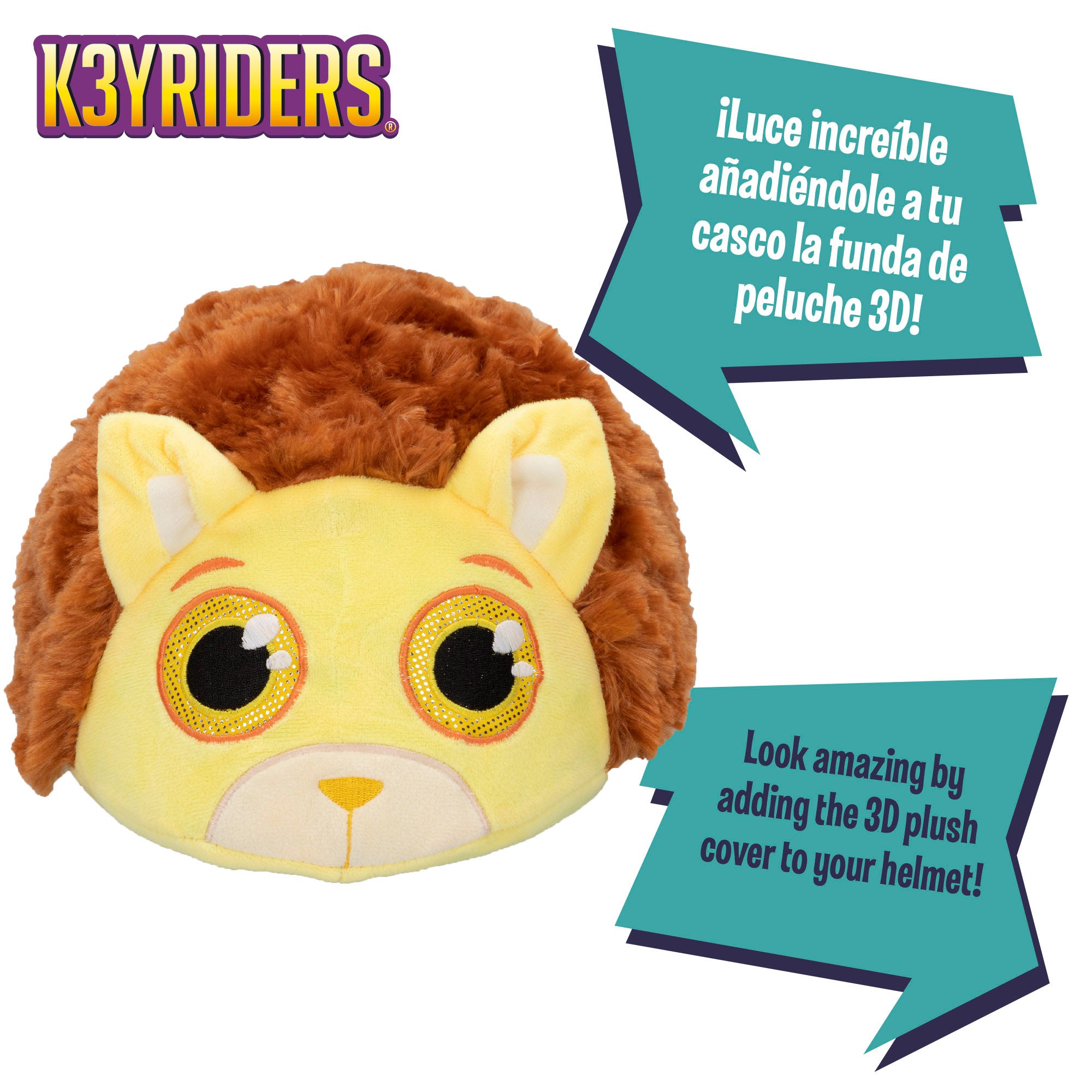 Casco infantil con funda de peluche de león K3YRIDERS