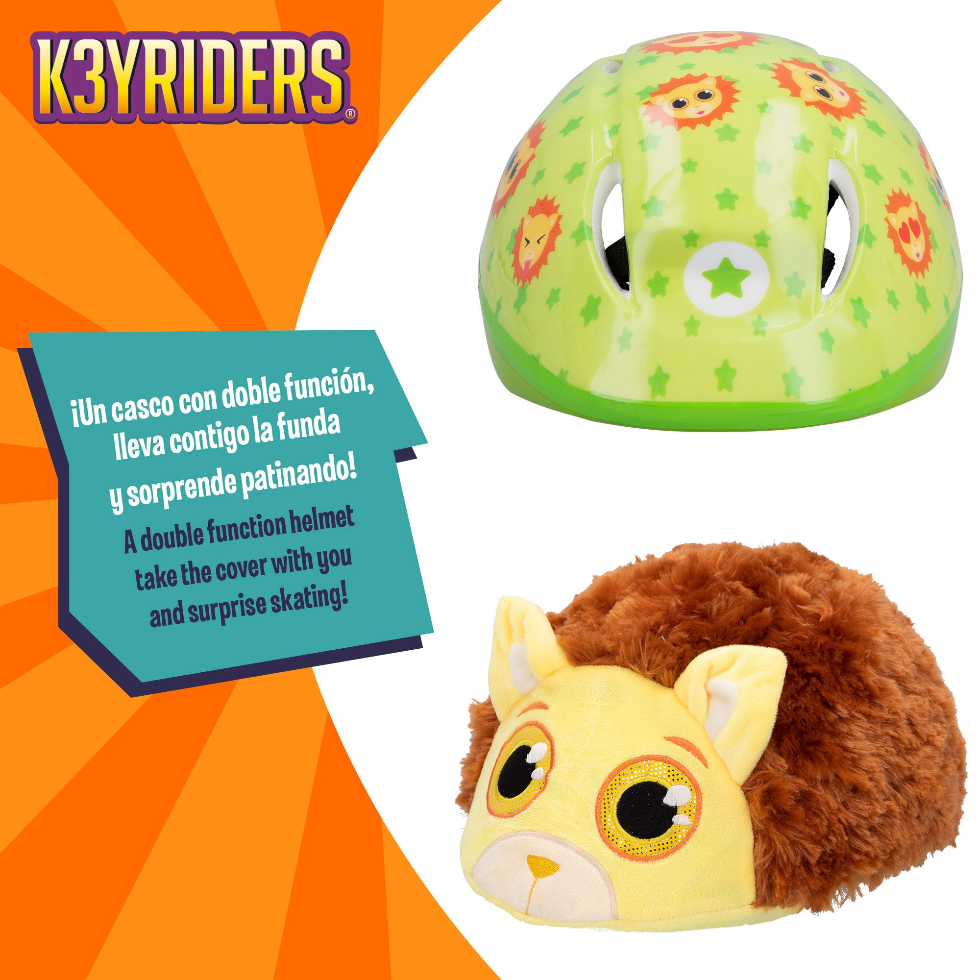 Casco infantil con funda de peluche de león K3YRIDERS