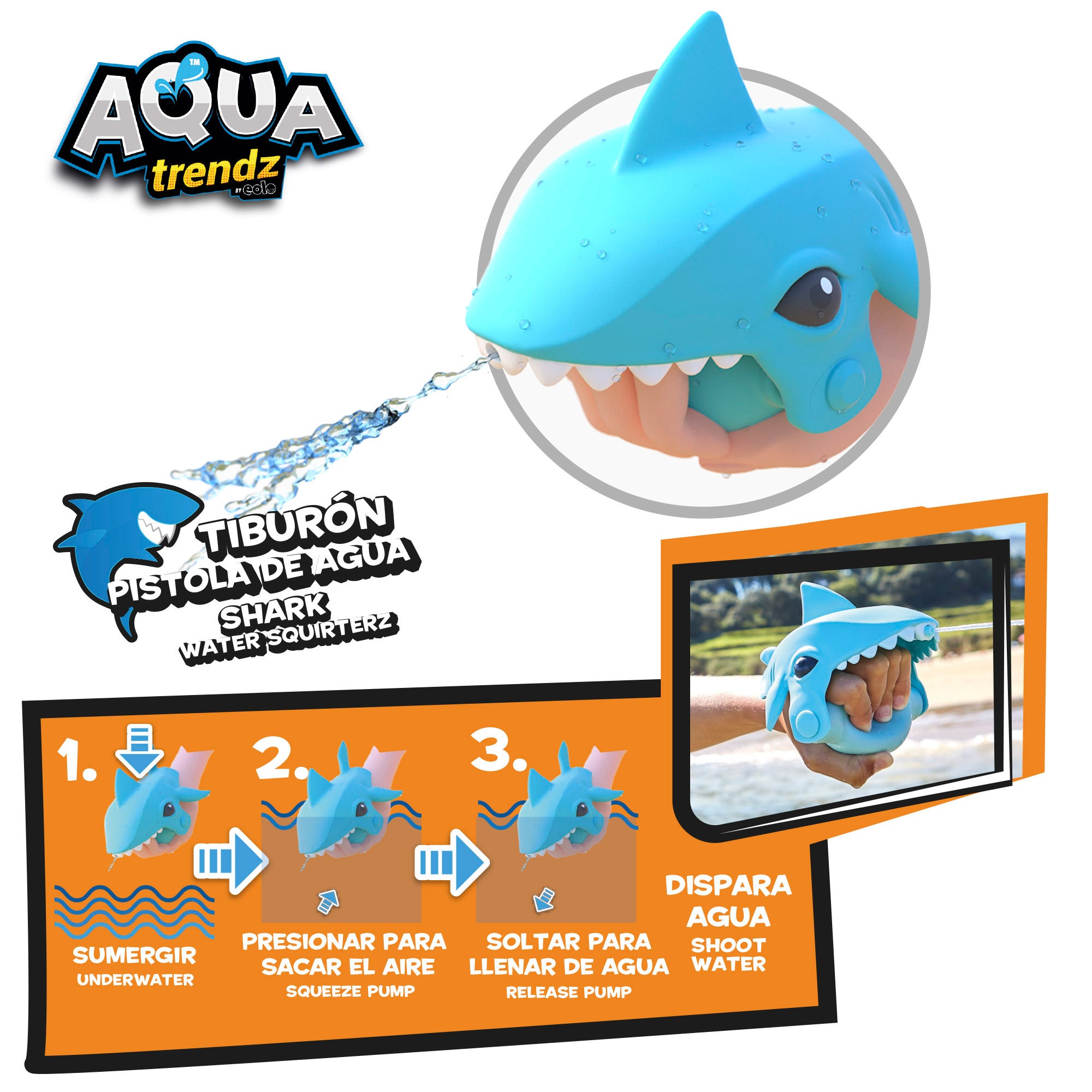Gafas de buceo y lanzador de agua en forma de tiburón Aqua Trendz