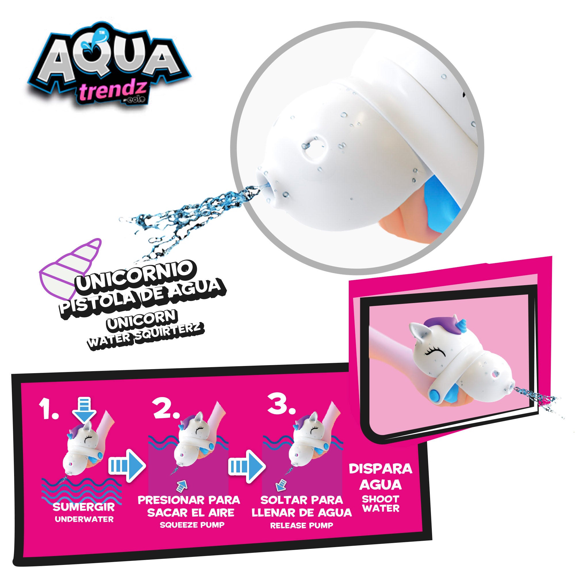 Gafas de buceo y lanzador de agua en forma de unicornio Aqua Trendz