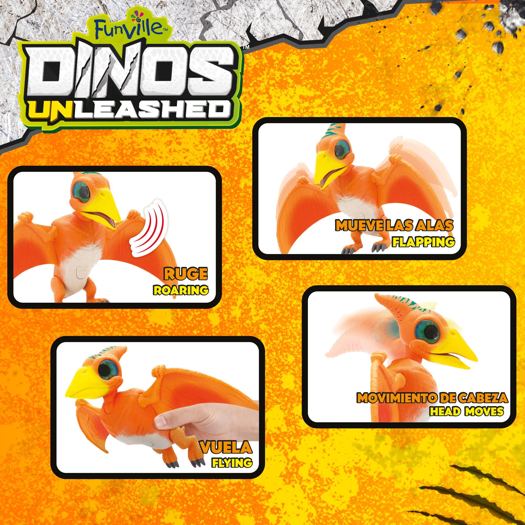 Dinosaurio interactivo Pterodáctilo c/sonido y movimiento Dinos Unleashed