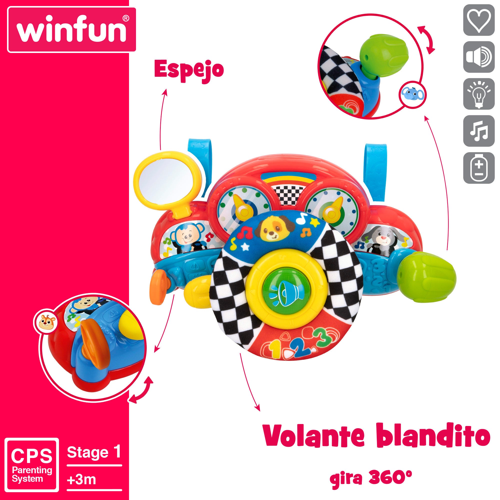 Winfun Volante para carro bebé 2 en 1 con luz y sonido