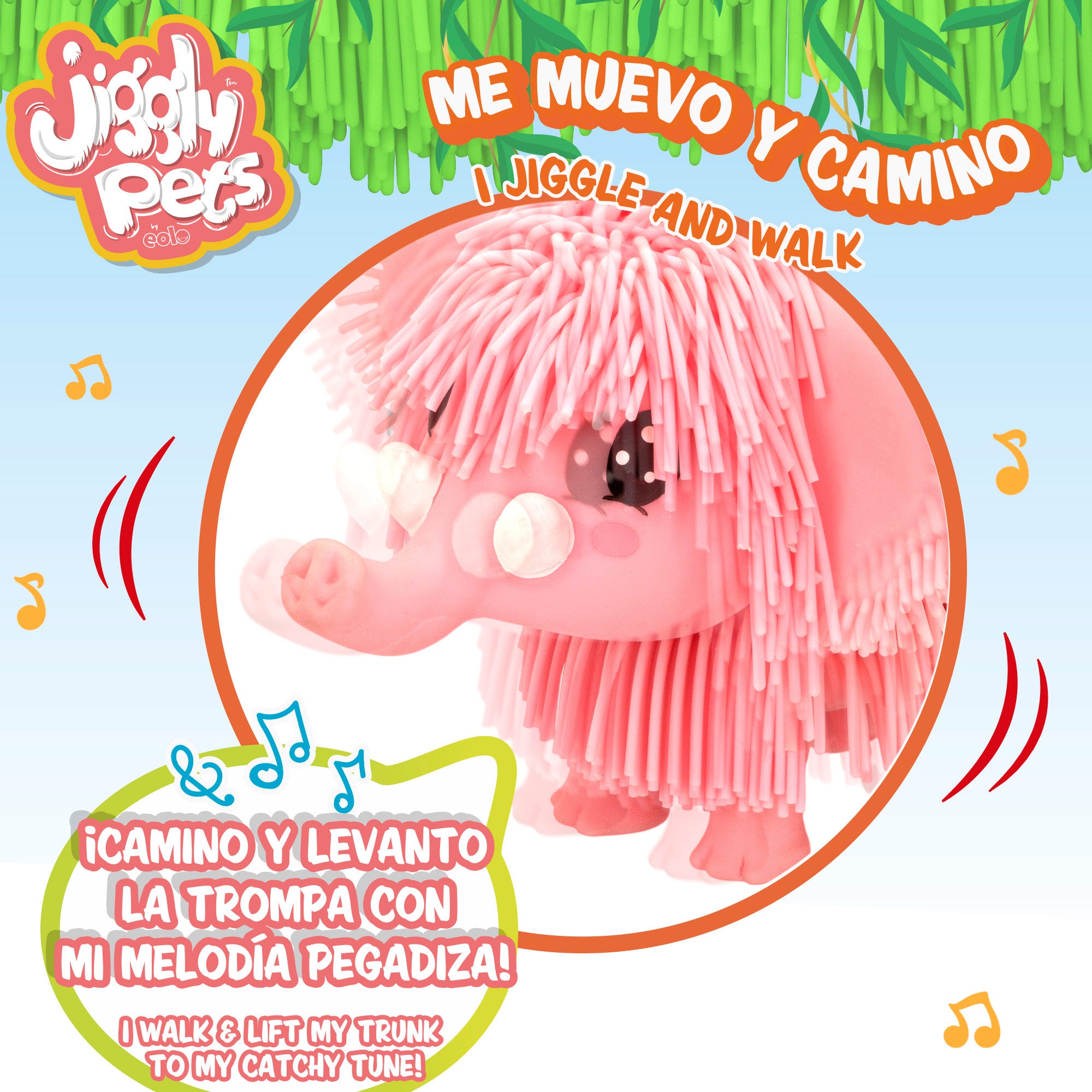 Jiggly Pets Elefante de juguete andador c/música y sonido rosa