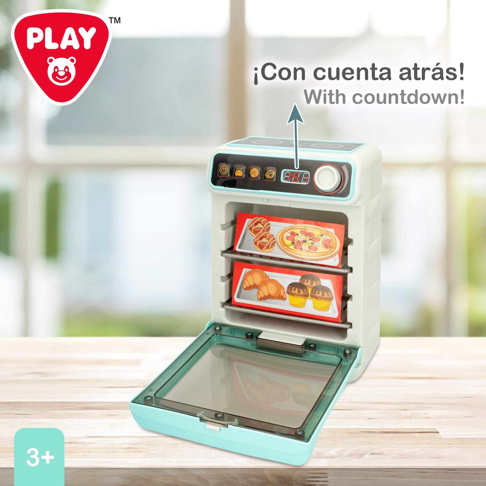 PLAY Mini horno de juguete con vitrocerámica, luz y sonido