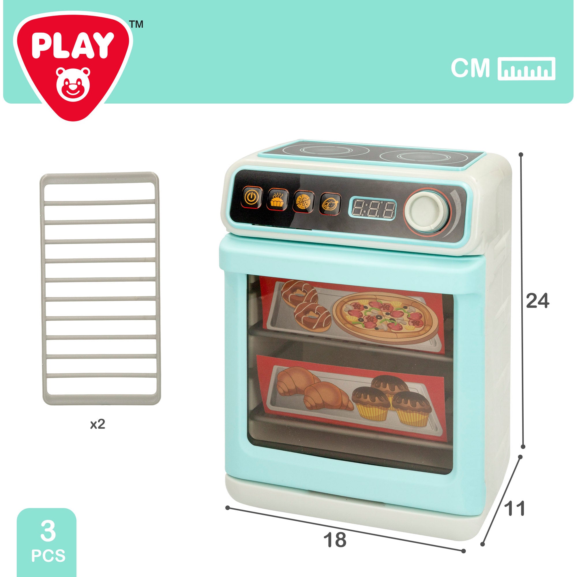 PLAY Mini horno de juguete con vitrocerámica, luz y sonido